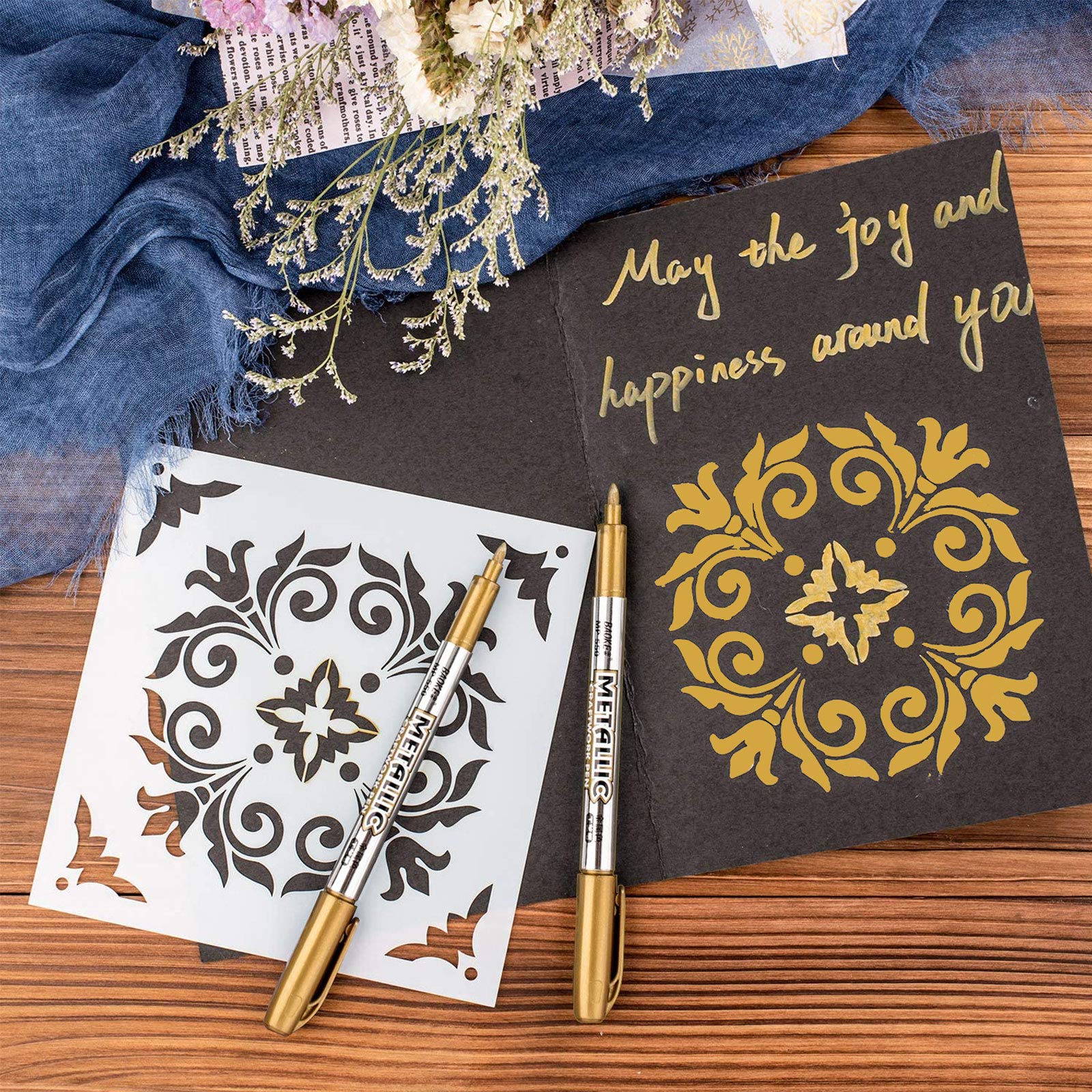 Whaline 8-Piece Metallic Gold Permanent Marker Pens Set - Fine Tip Drawing Pens for Card Making, Scrapbooking, Art Crafts, Wedding Guest Books & DIY Projects - Perfect for School, Office & Creative Gift Giving