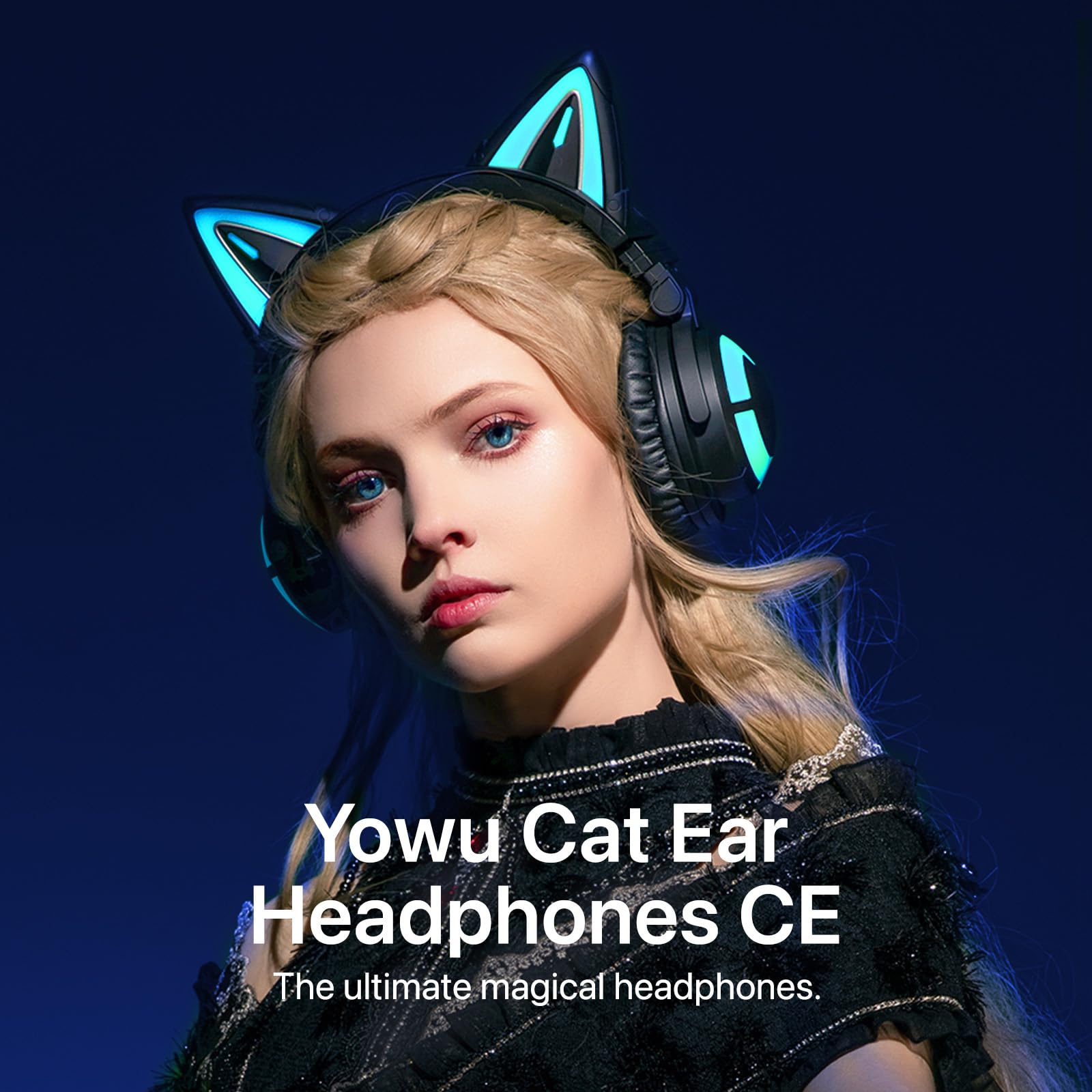 YOWU Cat Ear Headphones CE - Wireless/Wired Gaming Headset with Built-in Mic, RGB Lighting, Hi-Fi Sound for PC, PS4, PS5, Switch | Perfect for Anime Fans & Live Streaming (Black)