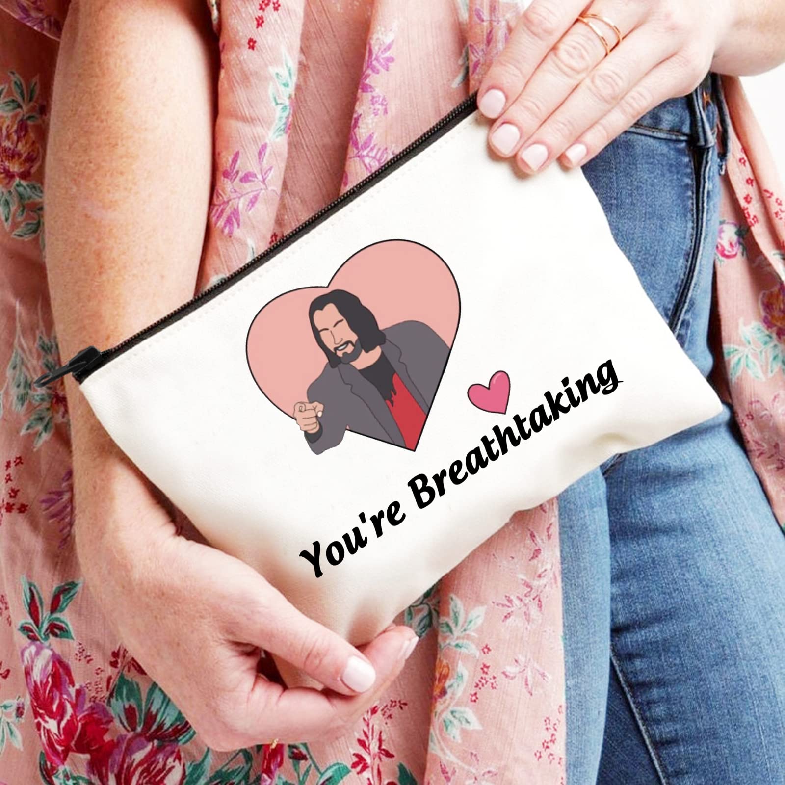 XYANFA Keanu Reeves Themed Makeup Bag - Perfect Gift for Fans, Gamers & Movie Lovers - Durable Zipper Pouch with 'You're Breathtaking' Quote - Ideal for Cosmetics, Travel & Gaming Accessories Storage