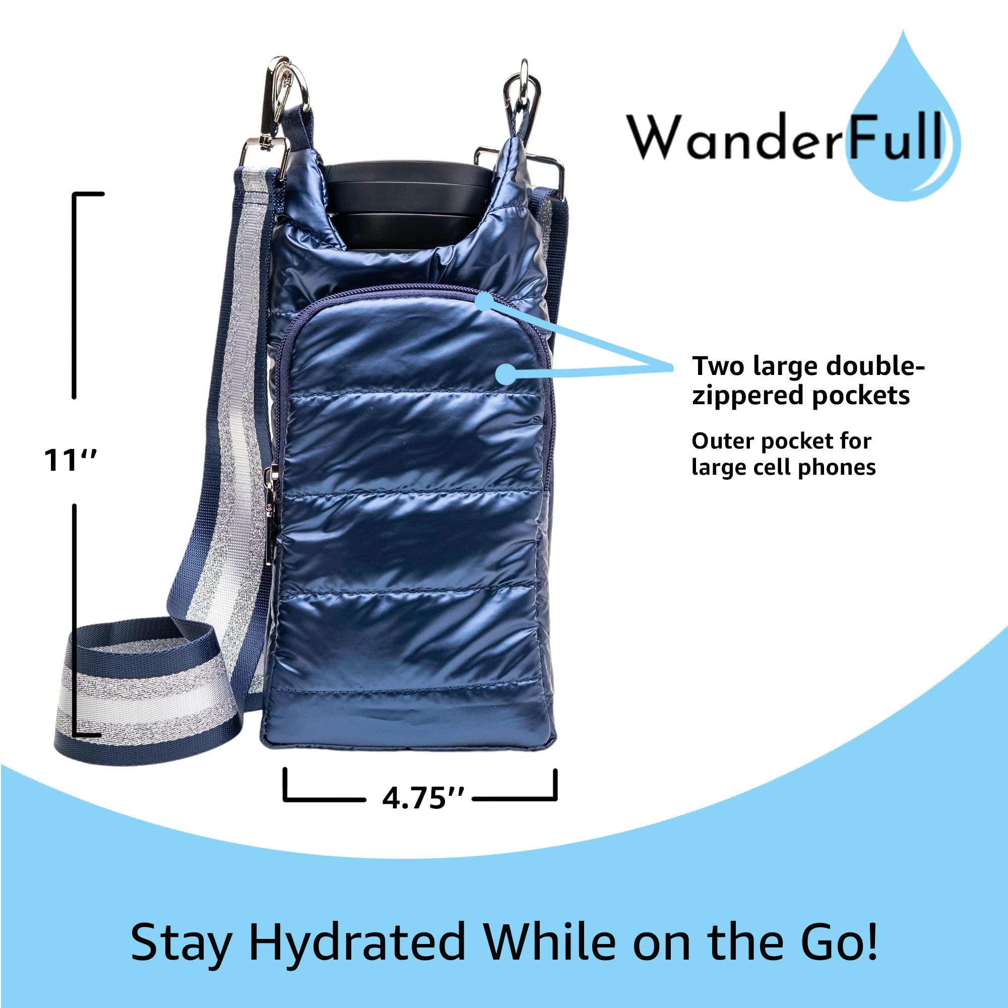 Quilted Water Bottle Holder with Strap - Insulated Tote for Hiking & Work