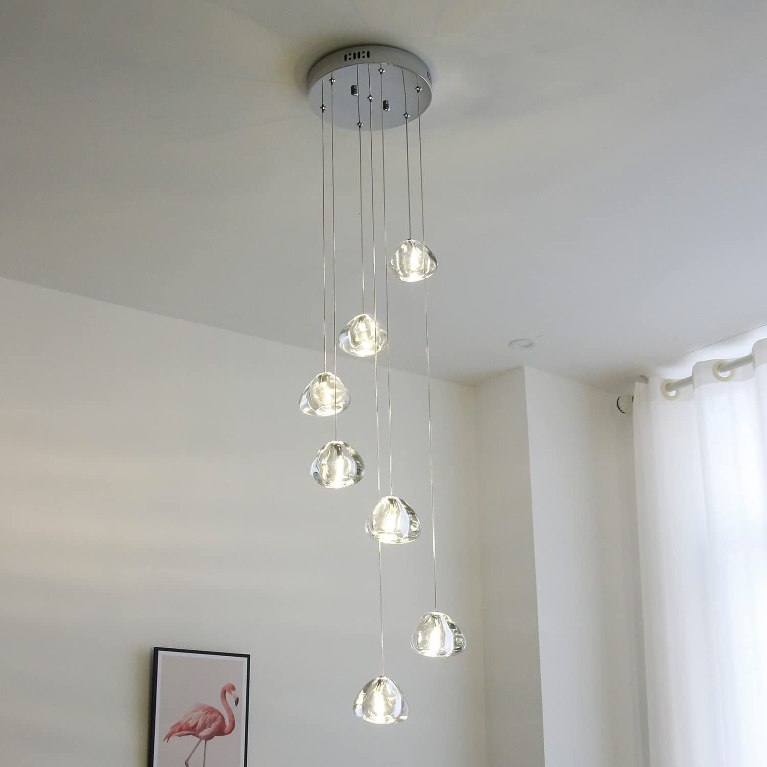 Modern LED Chandelier - 7-Light Crystal Pendant Lighting Fixture in Chrome Finish for Living Room, Dining Room & Entryway - Elegant Ceiling Light for Home Decor, Parties and Special Occasions