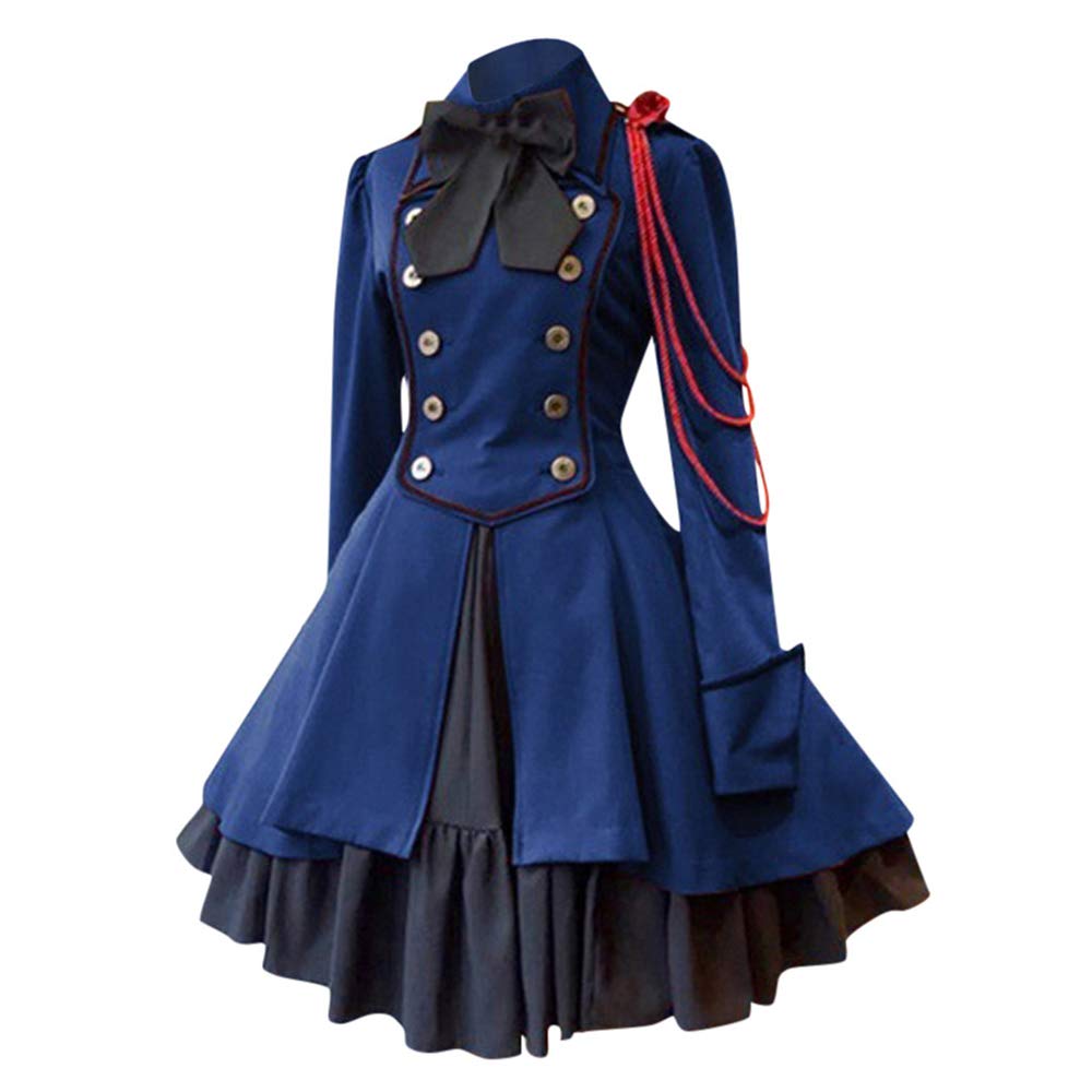Aniywn Plus Size Retro Gothic Dress for Women - Classic Black Layered Bow Tie Lolita Mini Dress | Vintage Cosplay Costume | Perfect for Halloween, Gothic Parties & Anime Conventions