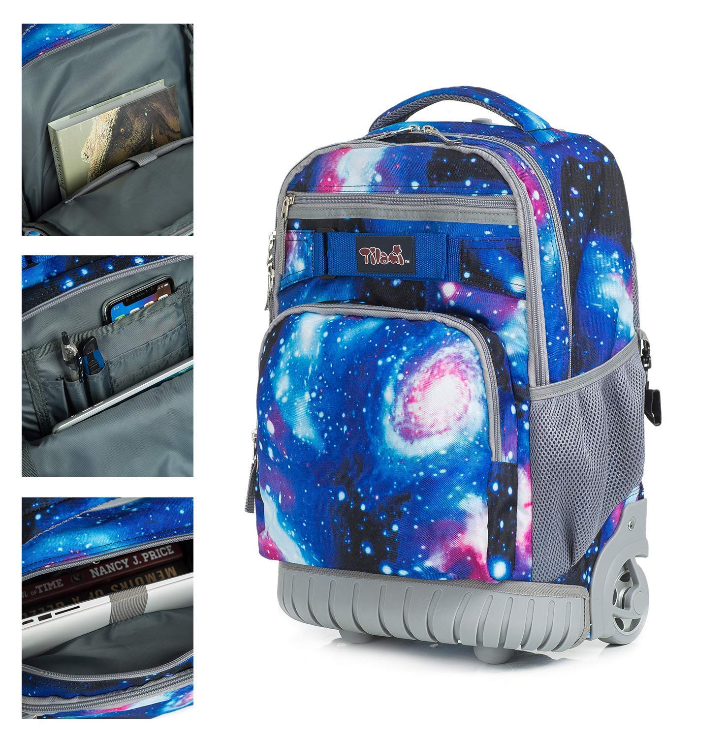 Tilami 19 Inch Rolling Backpack with Wheels - Waterproof Wheeled Laptop Backpack for School & Travel, Includes Lunch Bag - Perfect for Students, Business Professionals & Commuters (Galaxy Print)