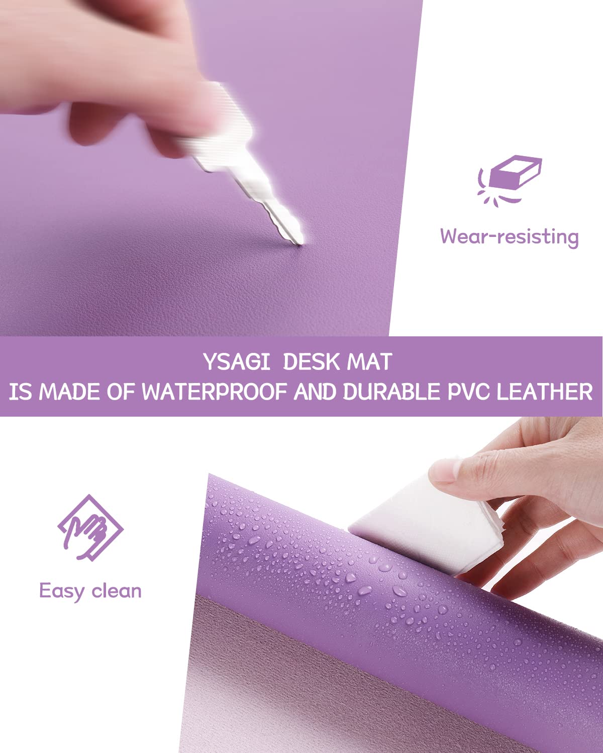 YSAGi Non-Slip Leather Desk Pad - Waterproof Laptop Keyboard Mat & Table Protector, Large Mouse Pad for Office, Home, Work & Decor (Purple, 31.5