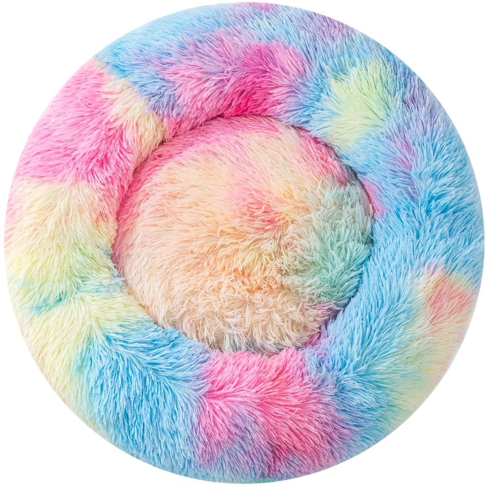 Fluffy Donut Cat Bed - Warm Pet Nest for Small Dogs & Kittens Under 3Kg - Cozy Home & Travel Use
