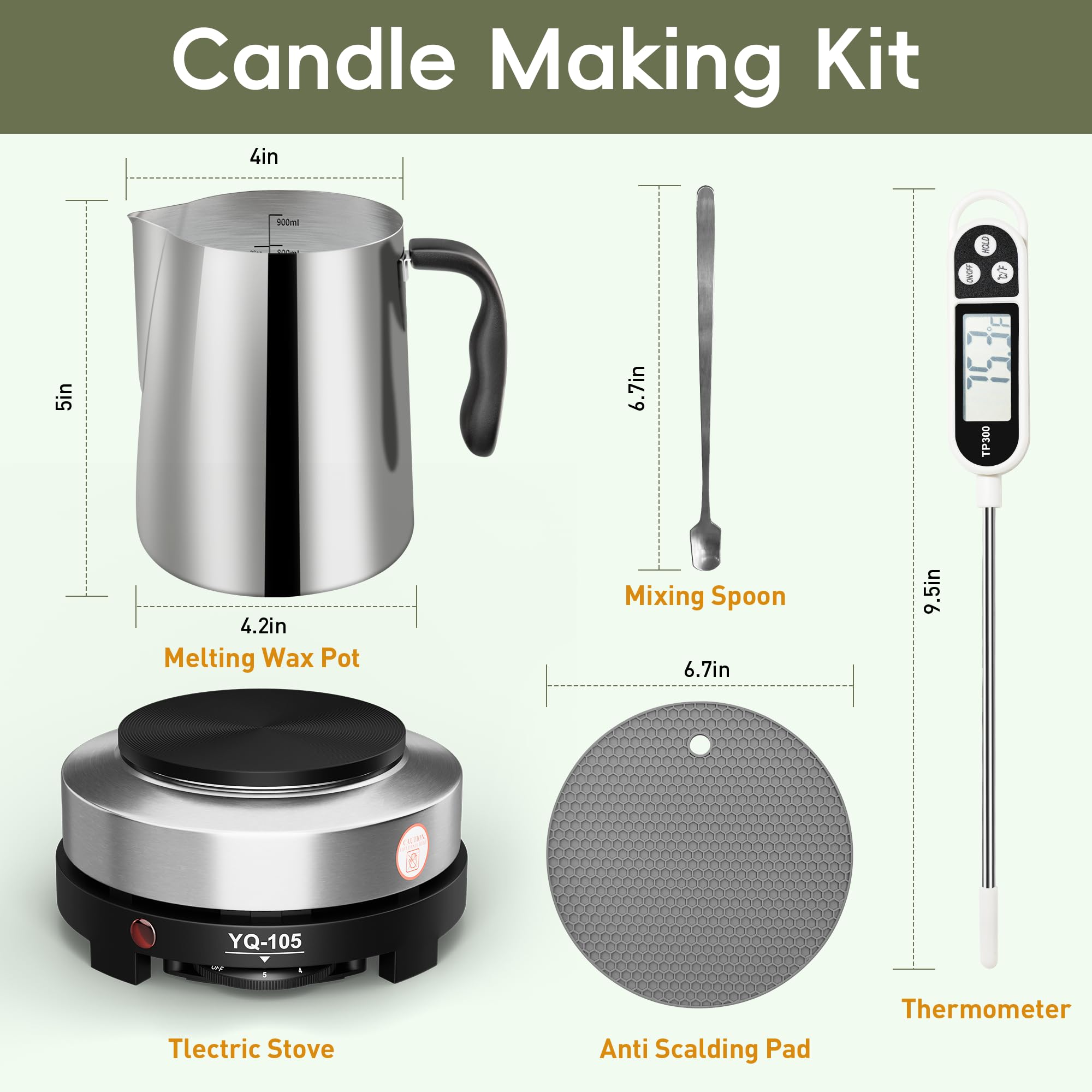 Premium Candle Making Kit with Hot Plate - Wax Melting Pot, Stirring Spoon, Thermometer & Anti-Scalding Pad - DIY Soy Candle Supplies for Adults & Beginners - Perfect for Home Decor, Gifts & Relaxation Therapy