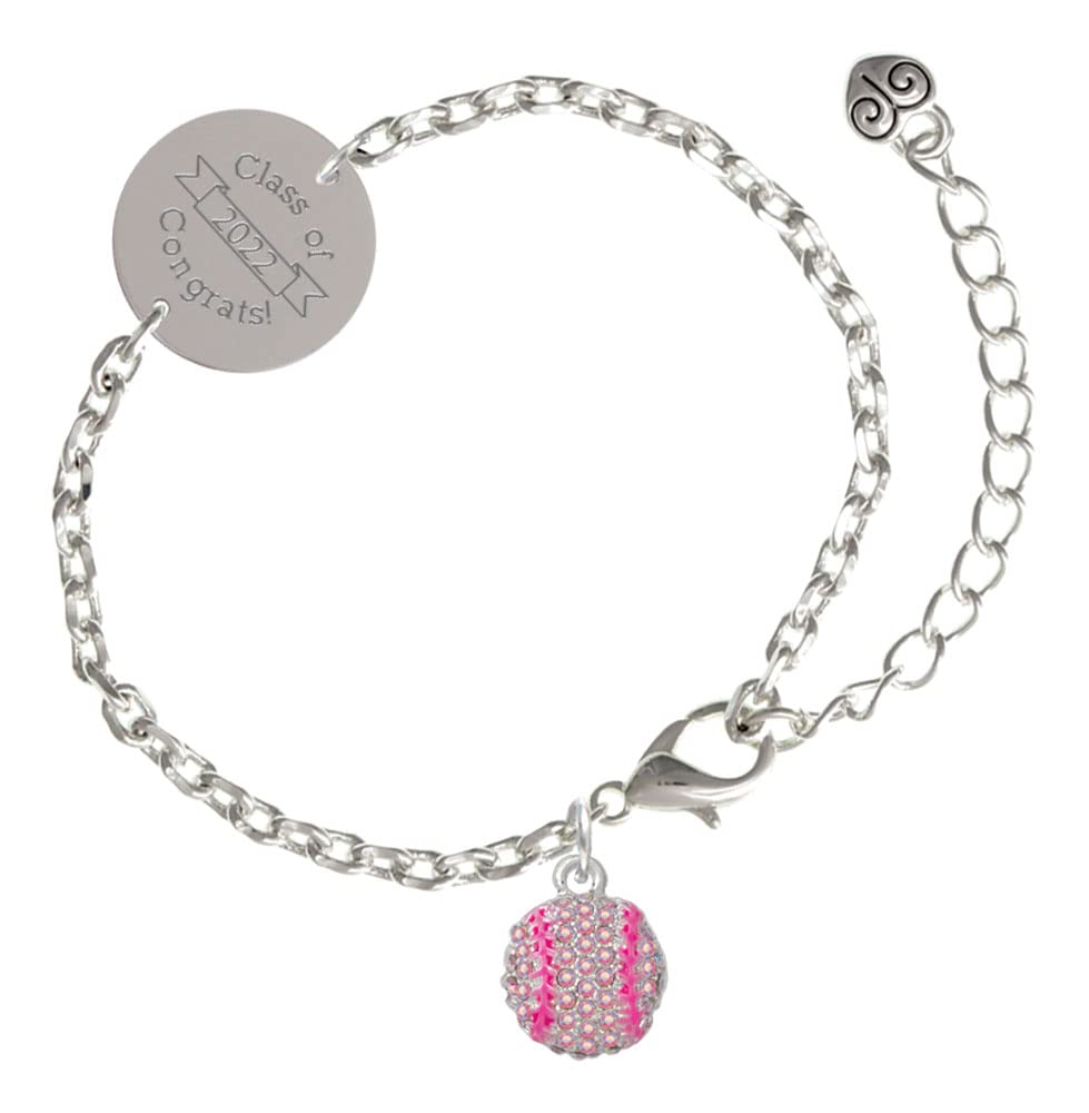 Class of 2022 Silver-Tone Crystal Softball Charm Bracelet with Engraved Disc & 8.5