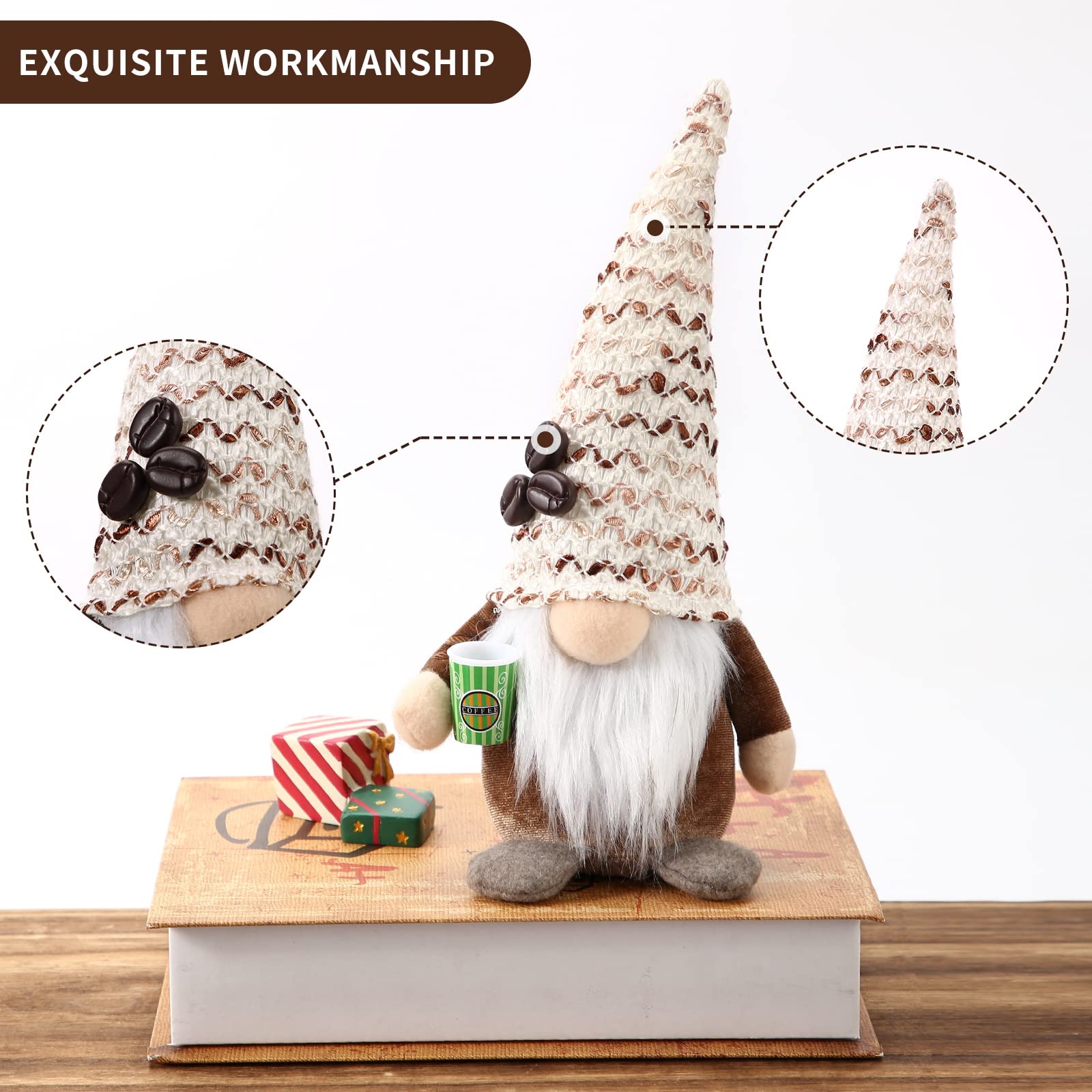 3D Coffee Gnomes Decor - Handmade Collectible Figurines for Coffee Station, Tiered Tray & Farmhouse Kitchen Decor - Perfect for Home, Living Room & Gift Giving