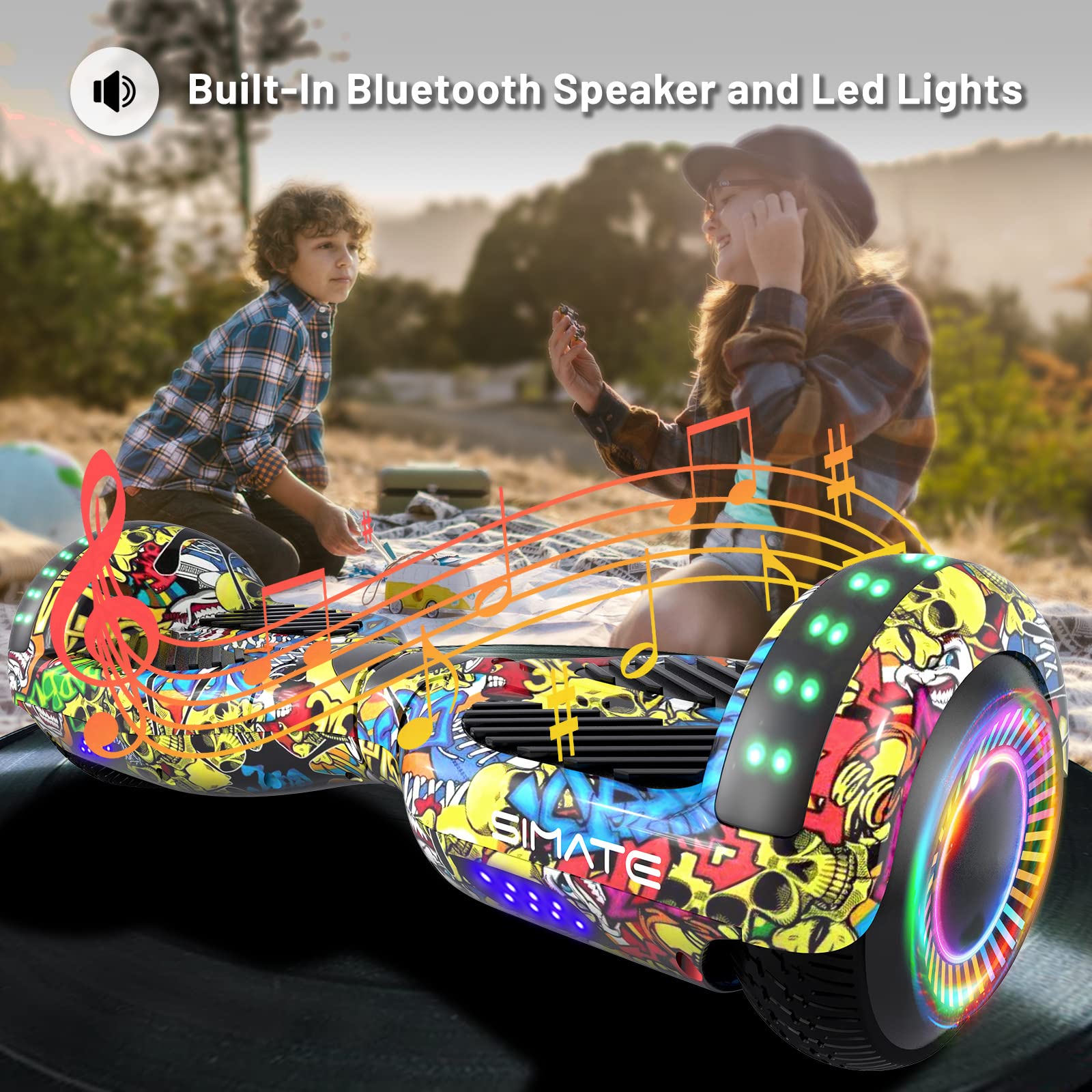 Electric Scooter with Bluetooth Speaker & Colorful LED Lights - Perfect Gift for Kids, Adults, Boys & Girls - Fun Commuting & Outdoor Activities