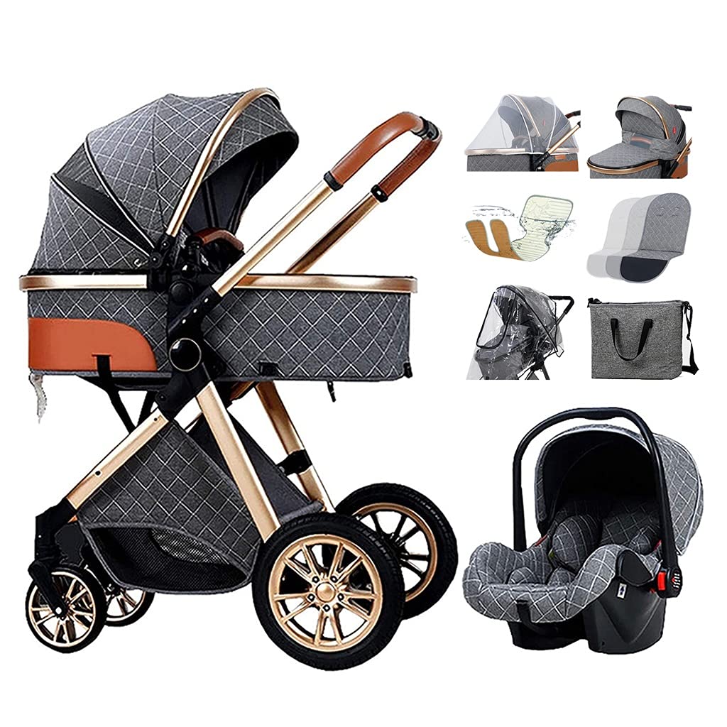 TRB Baby Pram Stroller - 2-in-1 Convertible Infant Stroller with Reversible Bassinet, 5-Point Safety Harness, Adjustable Recline | Includes Rain Cover, Footmuff & Mosquito Net | Perfect for Newborns, Toddlers & Travel (Gray)
