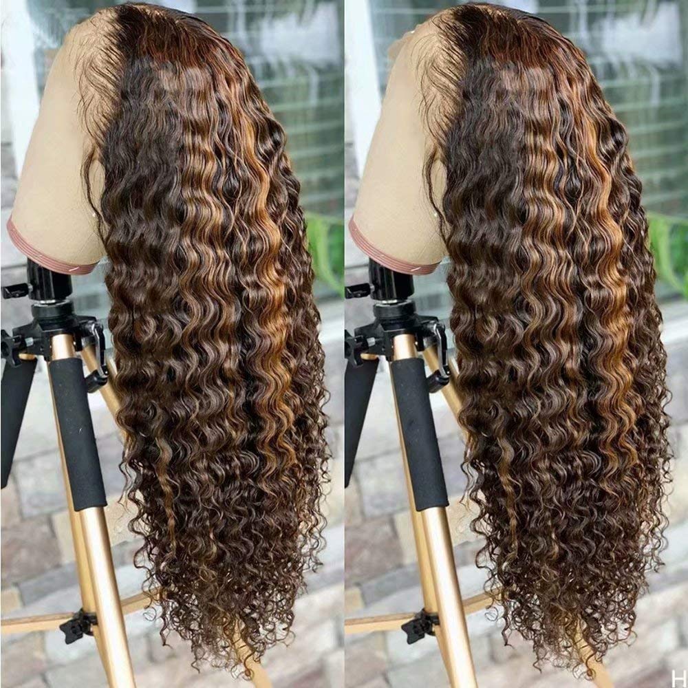 13x6 HD Transparent Lace Front Wig - Brazilian Remy Human Hair Ombre #4/27 Color Curly Wig with Pre-Plucked Natural Hairline | 150% Density 16inch Glueless Lace Wig for Black Women | Perfect for Daily Wear, Cosplay & Special Occasions