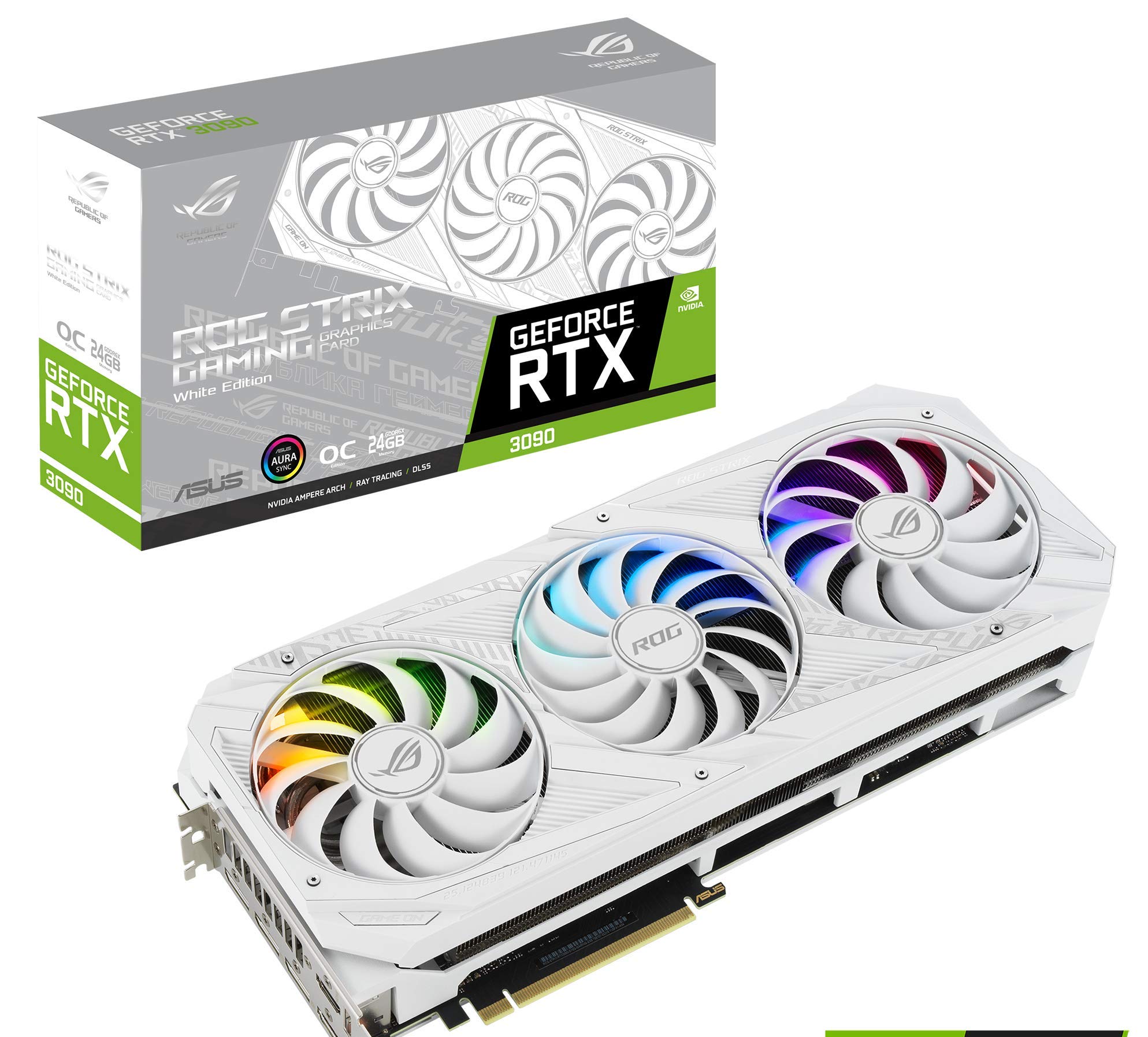 ASUS ROG STRIX NVIDIA GeForce RTX 3090 White OC Edition 24GB GDDR6X Gaming Graphics Card - PCIe 4.0, HDMI 2.1, DisplayPort 1.4a, White Design, Axial-Tech Fans - Perfect for 4K Gaming, VR, Video Editing & Content Creation