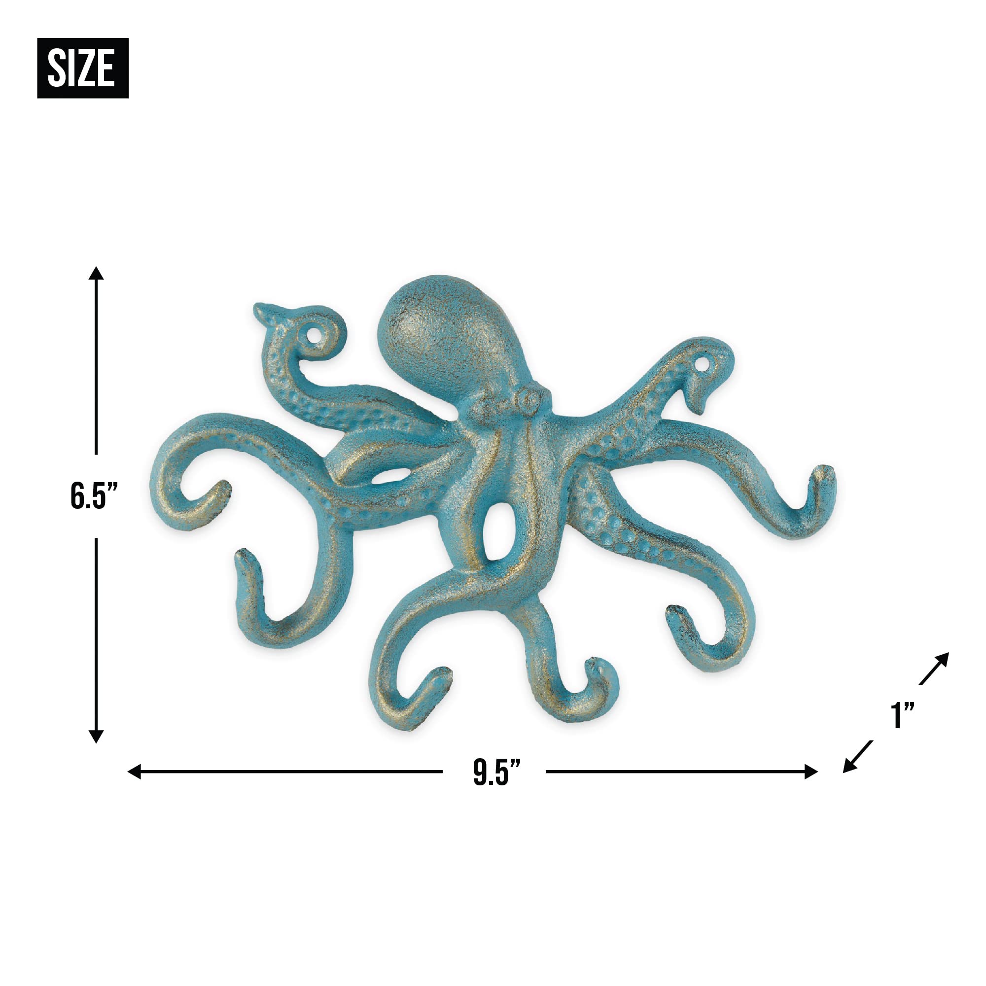 DII Decorative Cast Iron Wall Hook Collection - Octopus Design for Hanging Coats, Hats & Keys | Perfect for Entryway, Bedroom & Bathroom Organization
