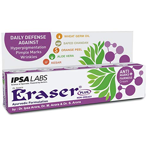 Eraser Plus Anti Marks & Fairness Ayurvedic Scar Cream - Dark Spots Remover for Pregnancy, Pimple Marks, Pigmentation, Blemish, Wrinkles & Tan | Skin Whitening & Glowing Face Treatment for Men & Women 15g | Perfect for Daily Skincare Routine & Post-Acne Care