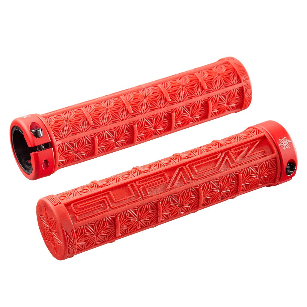Supacaz Grizips MTB Bike Grips - Lock-On Mountain Bicycle Handlebar Grips, Red - Perfect for Trail Riding, Downhill & Off-Road Cycling
