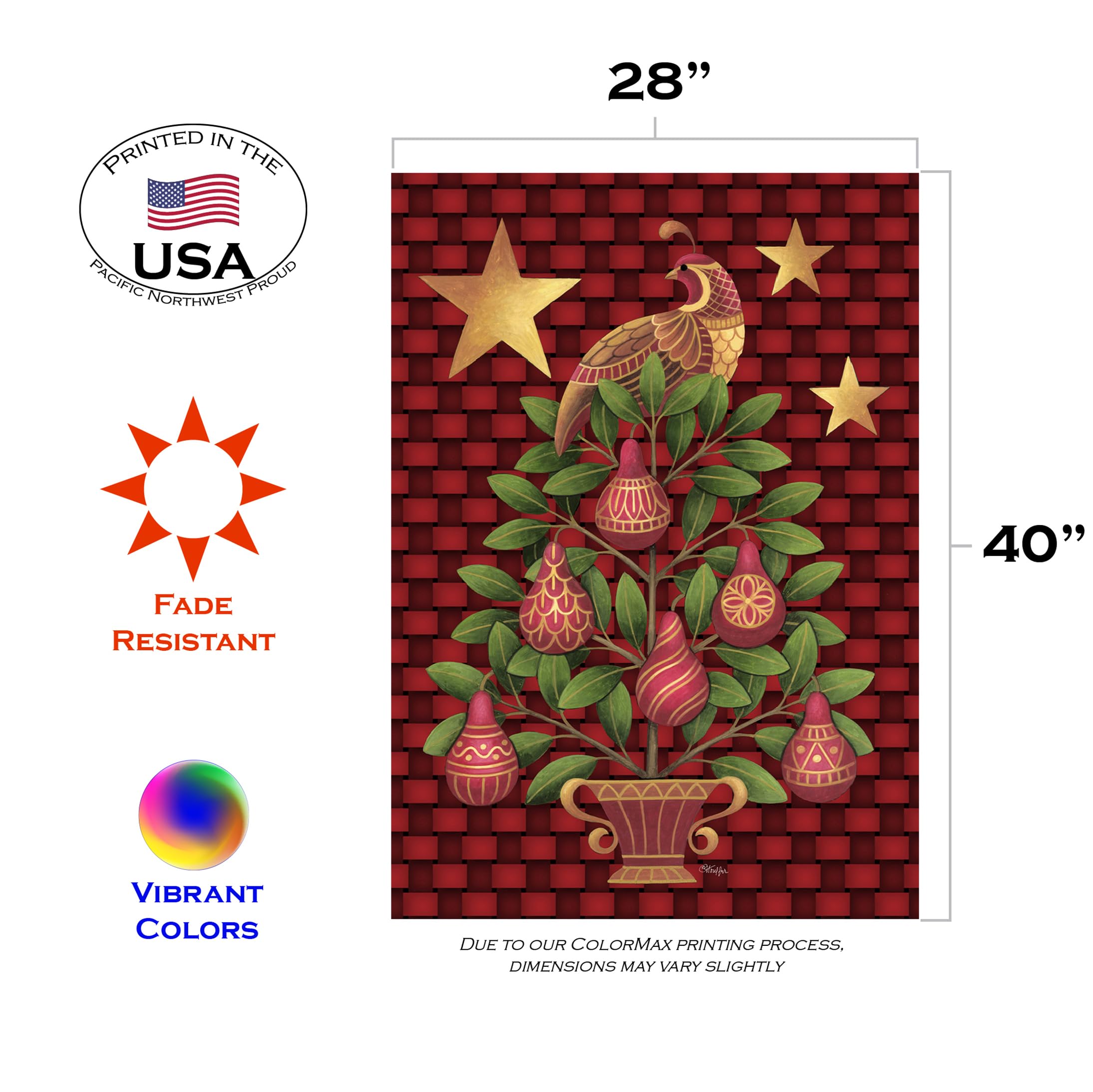 Toland Home Garden 109699 Double Sided Christmas Flag - 28x40 Inch Partridge in a Pear Tree Outdoor Yard Decoration | Holiday House & Garden Decor for Front Porch, Lawn, and Seasonal Festivities