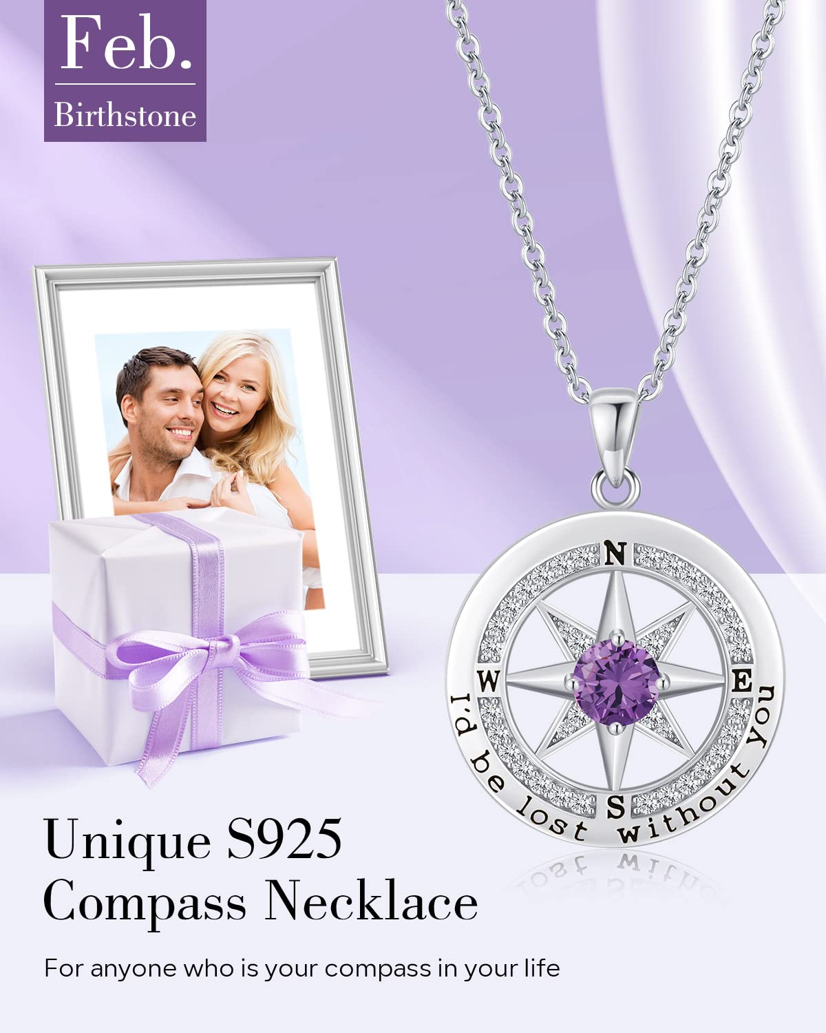 Elegant S925 Sterling Silver Compass Necklace for Women - 18K Gold Plated Jewelry Gift for Wife, Girlfriend, Anniversary, Birthday & Valentine's Day - Romantic 'I'd Be Lost Without You' Message - Perfect for Travel Lovers & Outdoor Adventures