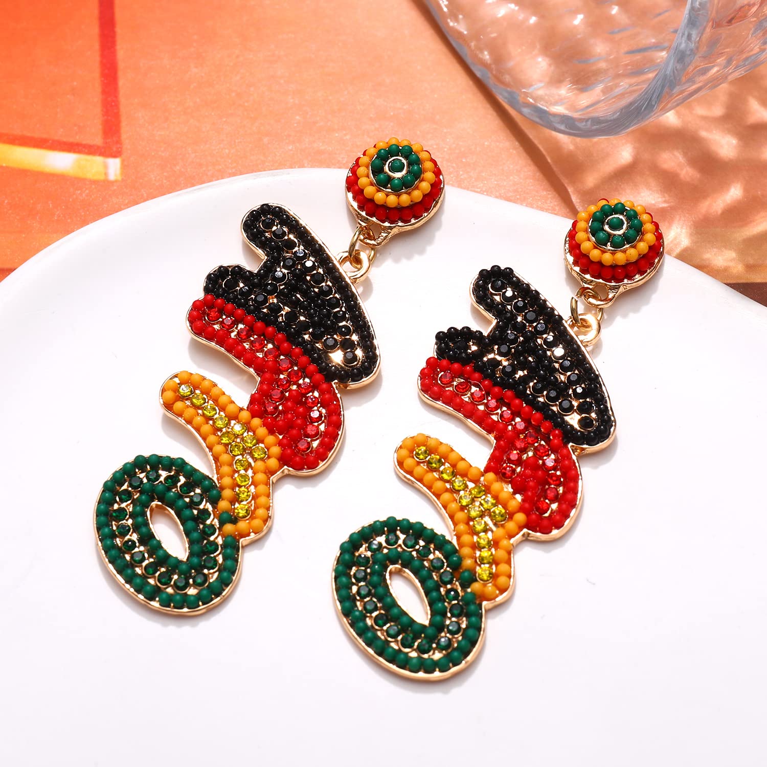 African Crystal Beaded Dangle Earrings for Women - Afro-Inspired Ethnic Jewelry with Heart & Africa Map Design, Juneteenth Gift for Black Women | Perfect for Parties, Weddings & Cultural Celebrations