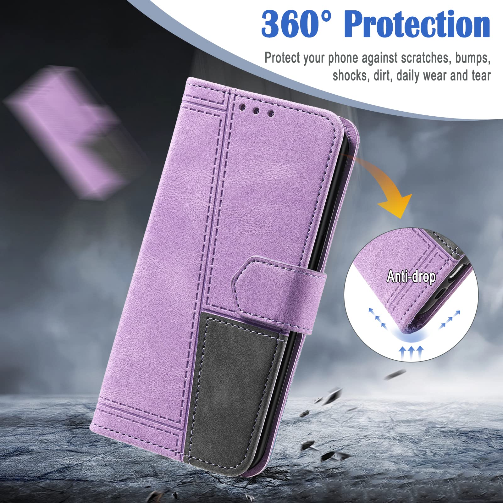 Shockproof Wallet Case for Moto G Stylus 5G 2022 - PU Leather Magnetic Flip Cover with TPU Bumper, Card Slots & Stand Function (Purple) - Perfect for Daily Protection & Hands-Free Viewing