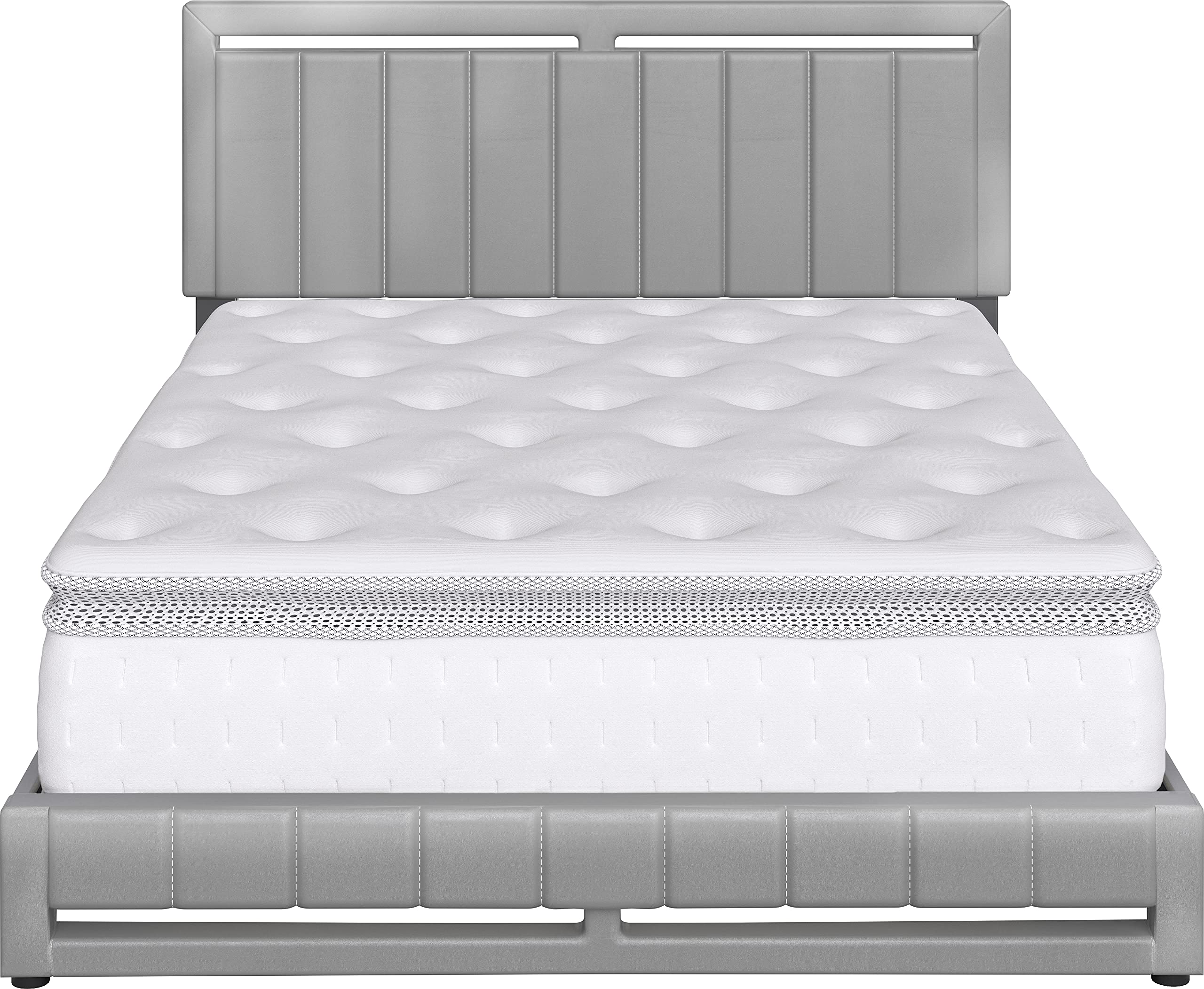 Boyd Sleep Beaumont Upholstered Platform Bed Frame with Headboard - No Box Spring Needed - Faux Leather Grey Full Size Bed for Master Bedroom & Guest Room