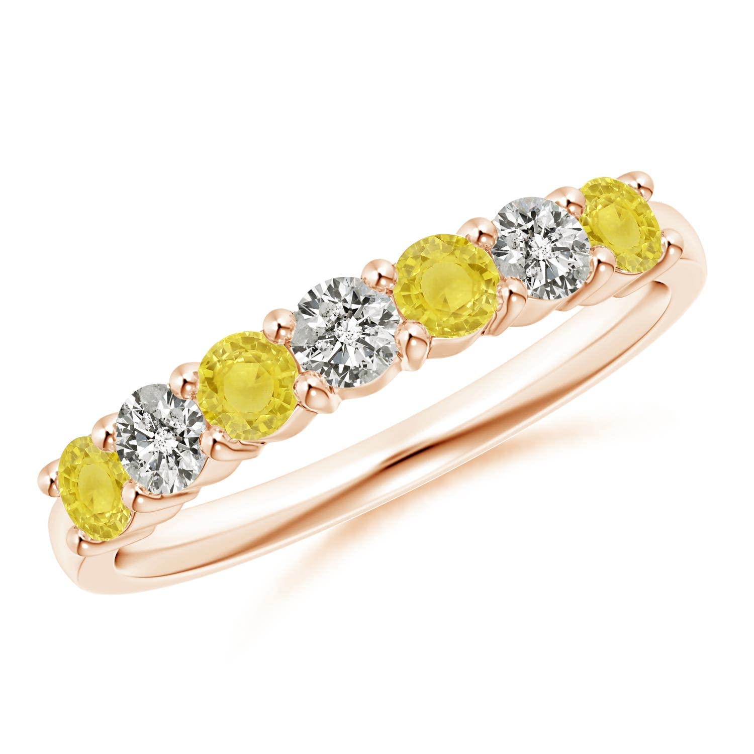 7 Stone Yellow Sapphire & Diamond Wedding Band for Women - 3mm Half Eternity Ring - Perfect for Engagement, Anniversary & Bridal Jewelry Gifts