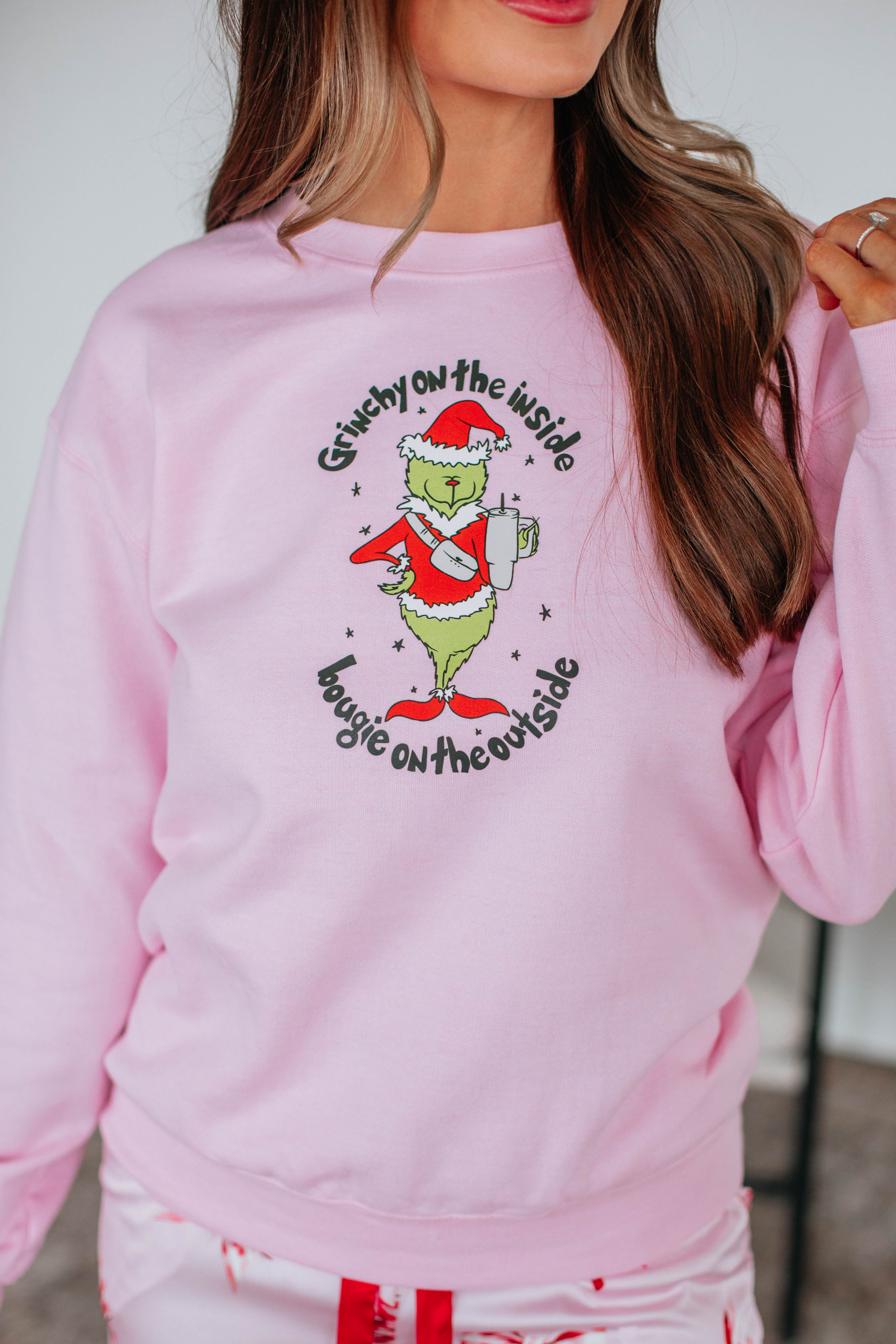 Grinchy On The Inside Christmas Sweater - Festive Holiday Crewneck Pullover for Ugly Sweater Parties & Family Gatherings
