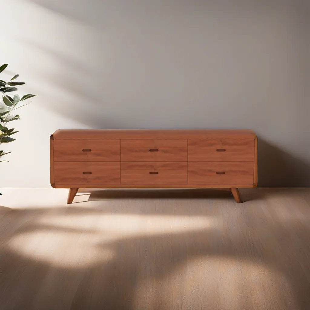 Lucine 180cm Teak Wood TV Stand - Modern Solid Wood Entertainment Center for Living Room, Bedroom, Home Theater Setup