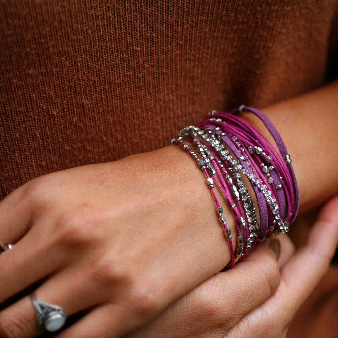 Glistening Strands Double Duty Wrap Bracelet & Necklace with Magnetic Adjustable Clasp - Violet | Versatile Jewelry for Women, Perfect for Parties, Weddings & Everyday Wear