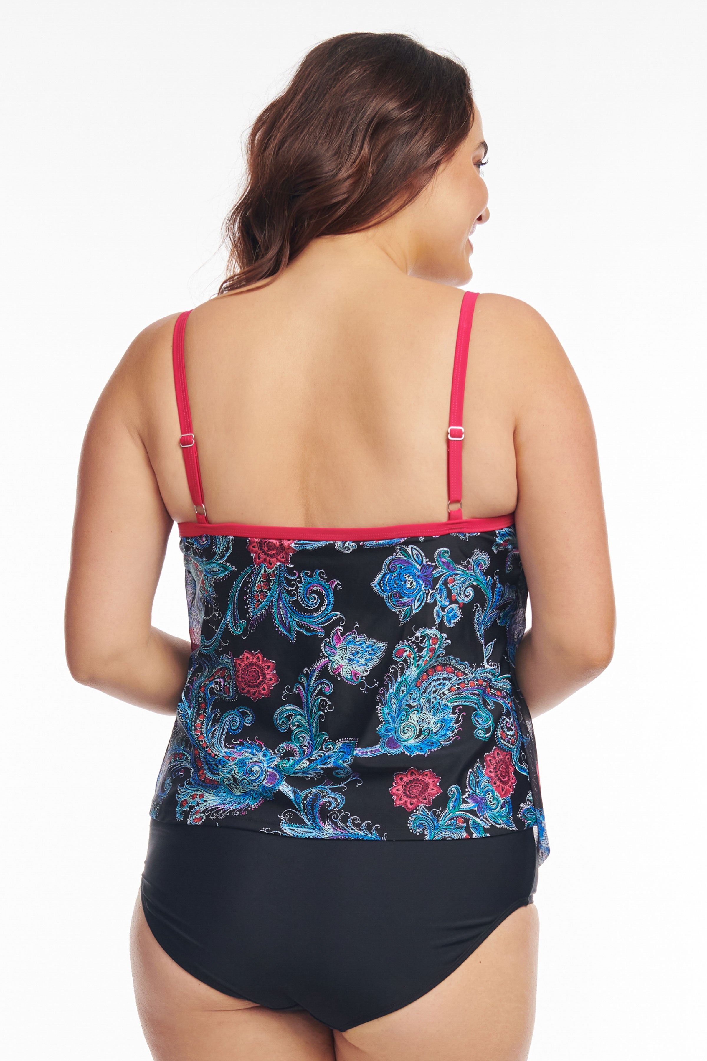 Plus Size Draped Tier Mesh Tankini Top - Flattering Swimwear for Women | Beach Vacation & Pool Party Outfit