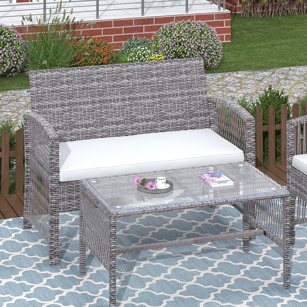 8-Piece Outdoor Rattan Patio Furniture Set - Wicker Sofa, Chairs & Table for Garden, Backyard, Porch & Poolside (Gray) - Perfect for Relaxing, Entertaining & Outdoor Dining