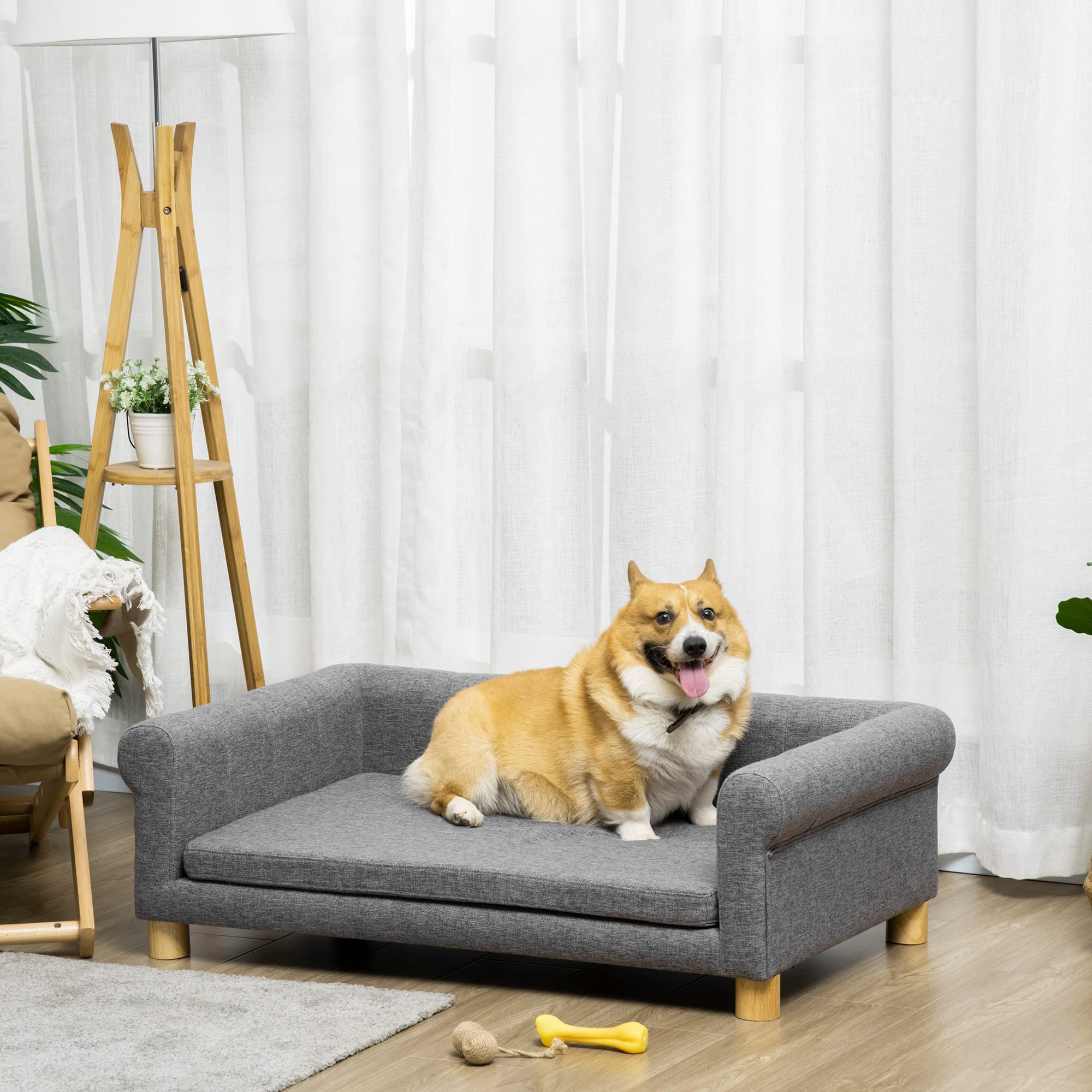 PawHut Modern Elevated Dog Couch Bed for Medium to Large Dogs & Cats - Washable Removable Cushion, Sturdy Frame, Dark Gray - Perfect for Living Room, Bedroom & Pet-Friendly Spaces