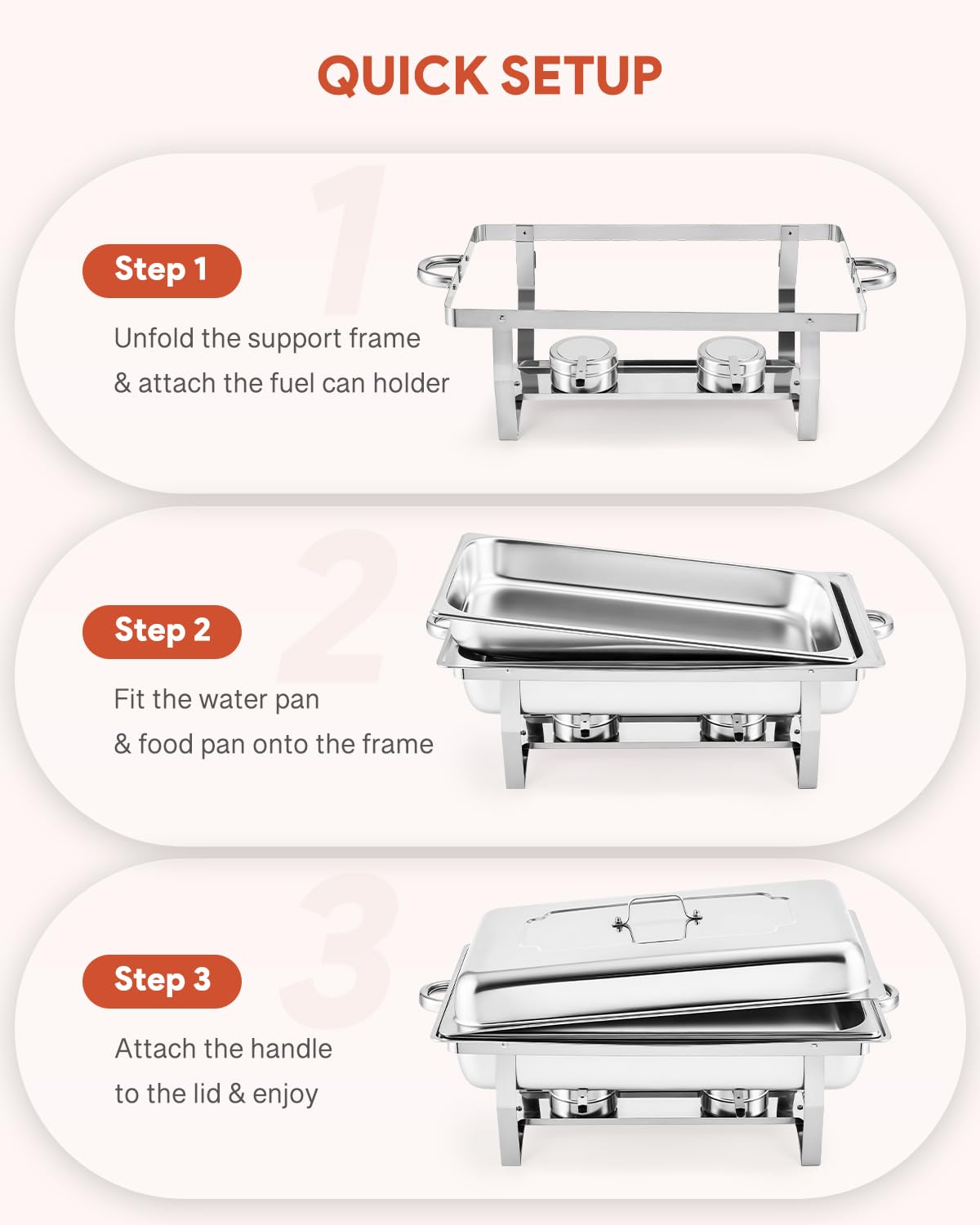 2-Pack Stainless Steel Chafing Dish Buffet Set - 8 Qt Catering Warmers with 2 Full & 4 Half Size Pans, Lids & Foldable Frames - Perfect for Parties, Buffets, Banquets, Weddings & Dinner Events - Keep Food Warm for Hours