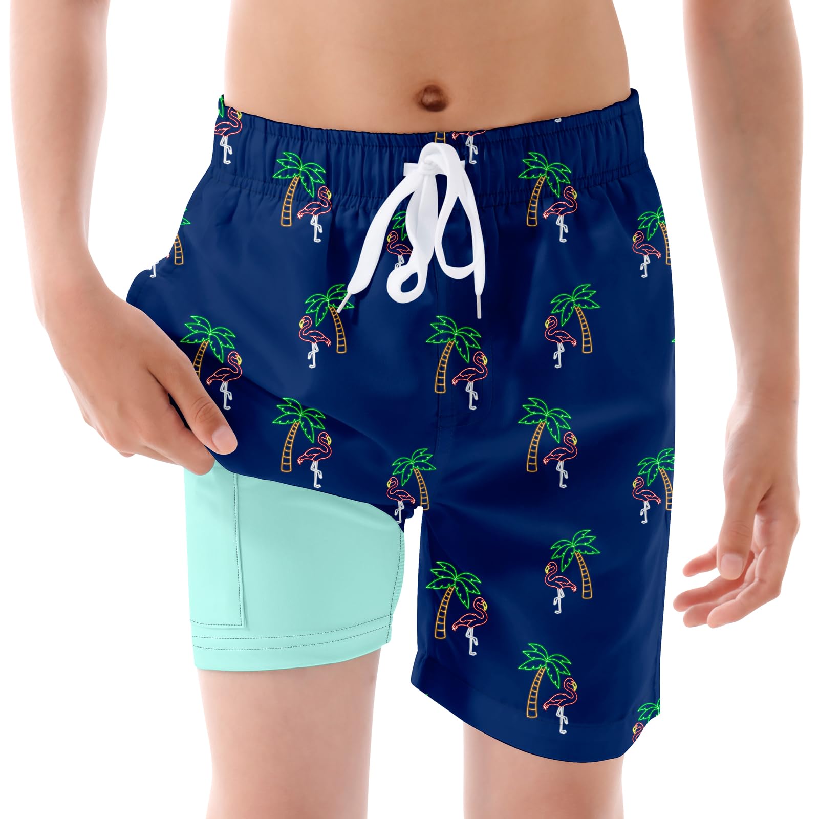 **Boys Quick Dry Swim Trunks with Compression Liner - Kids Bathing Suits & Boxer Briefs for Swimming, Ages 7-20 - Perfect for Beach, Pool & Water Sports**