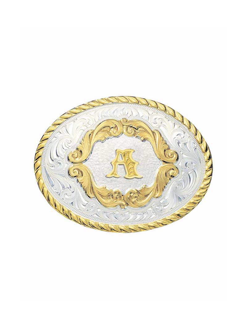 Montana Silversmiths 5000A Small Initial Gold Filigree Western Belt Buckle for Men & Women - Perfect for Cowboy Boots, Jeans & Western Fashion Outfits