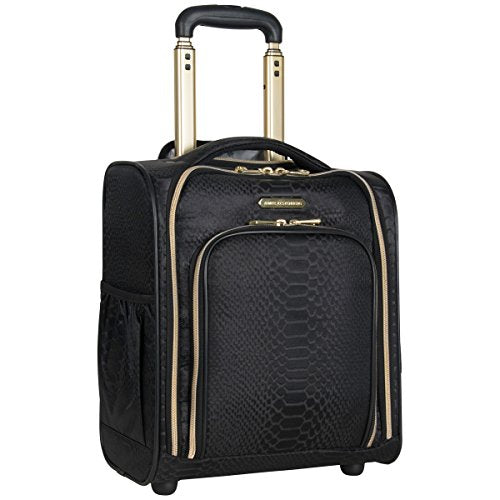 Aimee Kestenberg Women's Jacquard Python Print Polyester 2-Wheel Underseat Carry-On Luggage - Black | Compact Travel Bag for Airplane Cabin & Business Trips