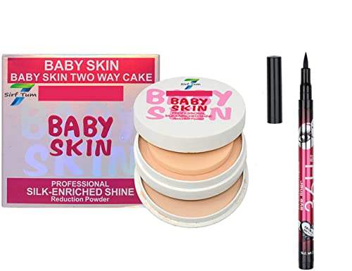 36H Waterproof Sketch Eyeliner for Girls - Professional Baby Skin Two-Way Cake with Silk-Enriched Shine Reduction Powder | Perfect for Daily Makeup & Special Occasions