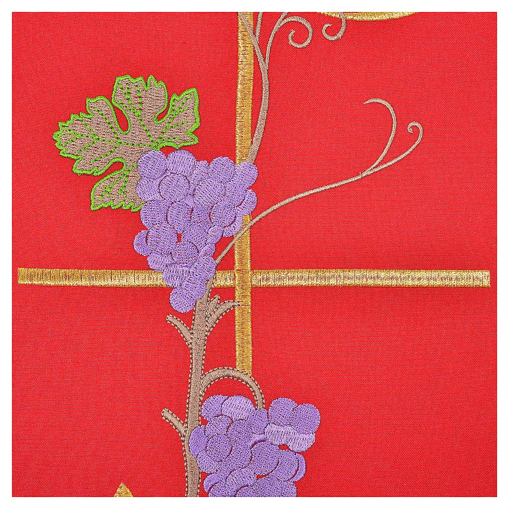 100% Polyester Chasuble with Chi-Rho, Ears of Wheat & Grapes Design - Red Liturgical Vestment for Catholic Mass, Communion & Church Services