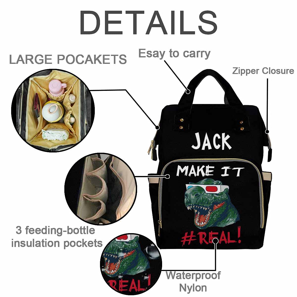 **Personalized Dinosaur Diaper Backpack for Baby Boys & Girls - Custom Name & Monogram, Waterproof Multifunctional Travel Daypack - Perfect Gift for Parents, Ideal for Daycare, Travel & Outings**