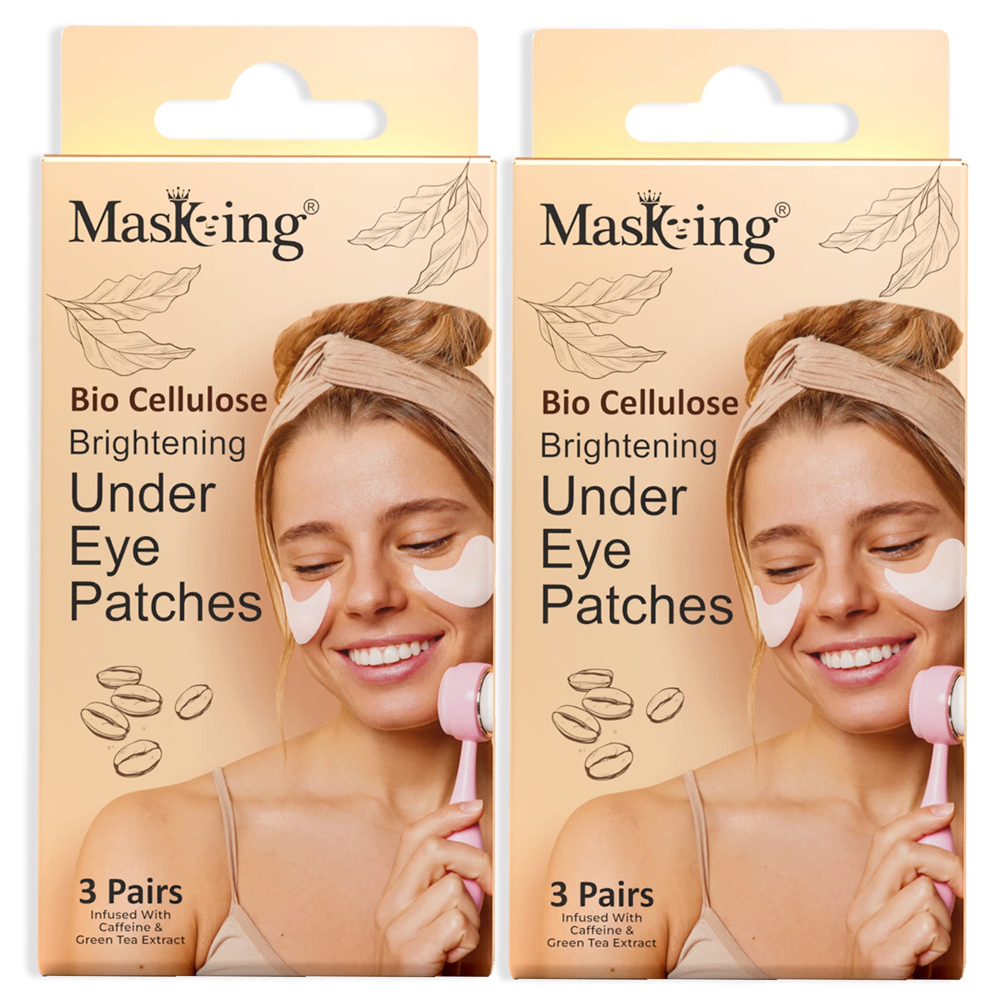 Bio Cellulose Under Eye Patches for Dark Circles - Cooling Eye Masks with Caffeine & Green Tea (6 Pairs, Pack of 2) | Reduce Puffiness & Brighten Eyes for Morning Routine & Travel Skincare