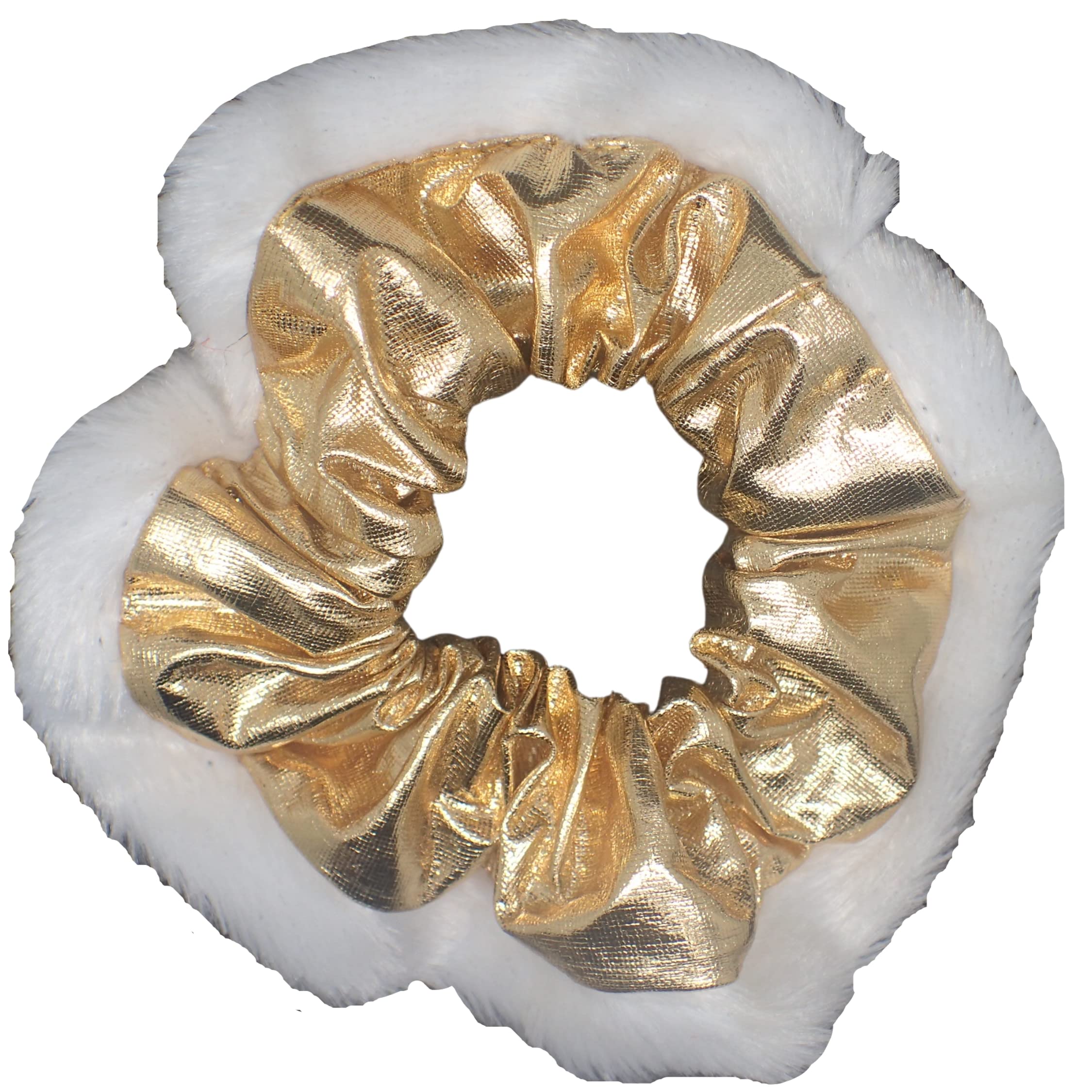 Topkids Christmas Scrunchies for Women & Girls - Festive Hair Ties, Hair Bands & Hair Bobbles - White Fabric Elastic Hair Accessories with Gold Trim - Perfect for Holiday Parties, Gifts & Everyday Wear