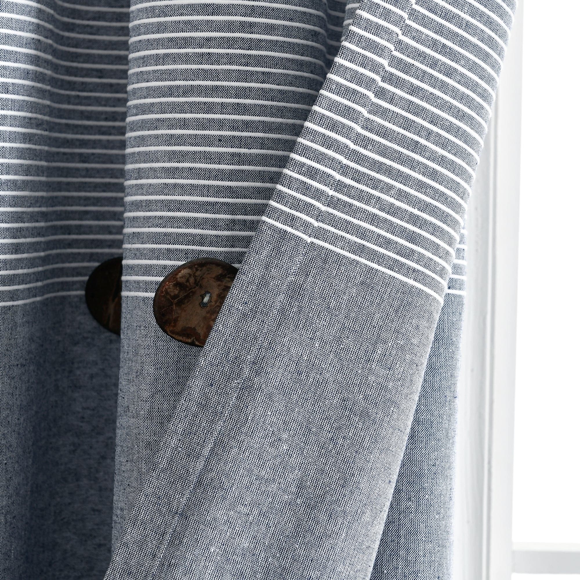 Farmhouse Style Button Stripe Yarn Dyed Woven Cotton Blend Curtain Panel Set - Light Filtering Window Treatments for Living Room, Bedroom & Dining Room