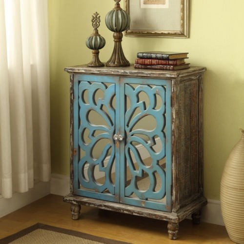 French Arched Mirror Doors Dual Tone Sideboard - Vintage Style Buffet Cabinet with Storage for Dining Room & Living Room Decor