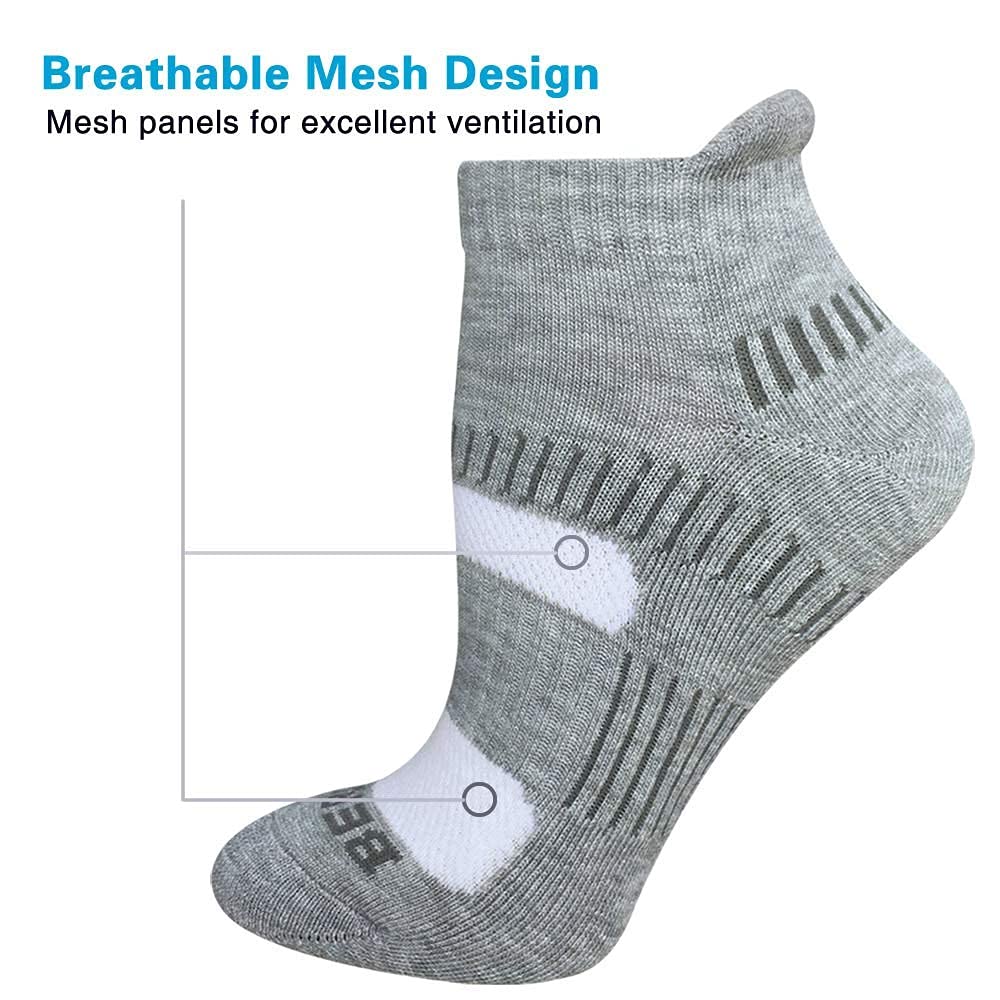 BERING Women's Running Socks - 6 Pairs Cushioned Athletic Ankle Socks for Women - Breathable Moisture-Wicking Workout Socks for Running, Gym, Yoga & Everyday Wear