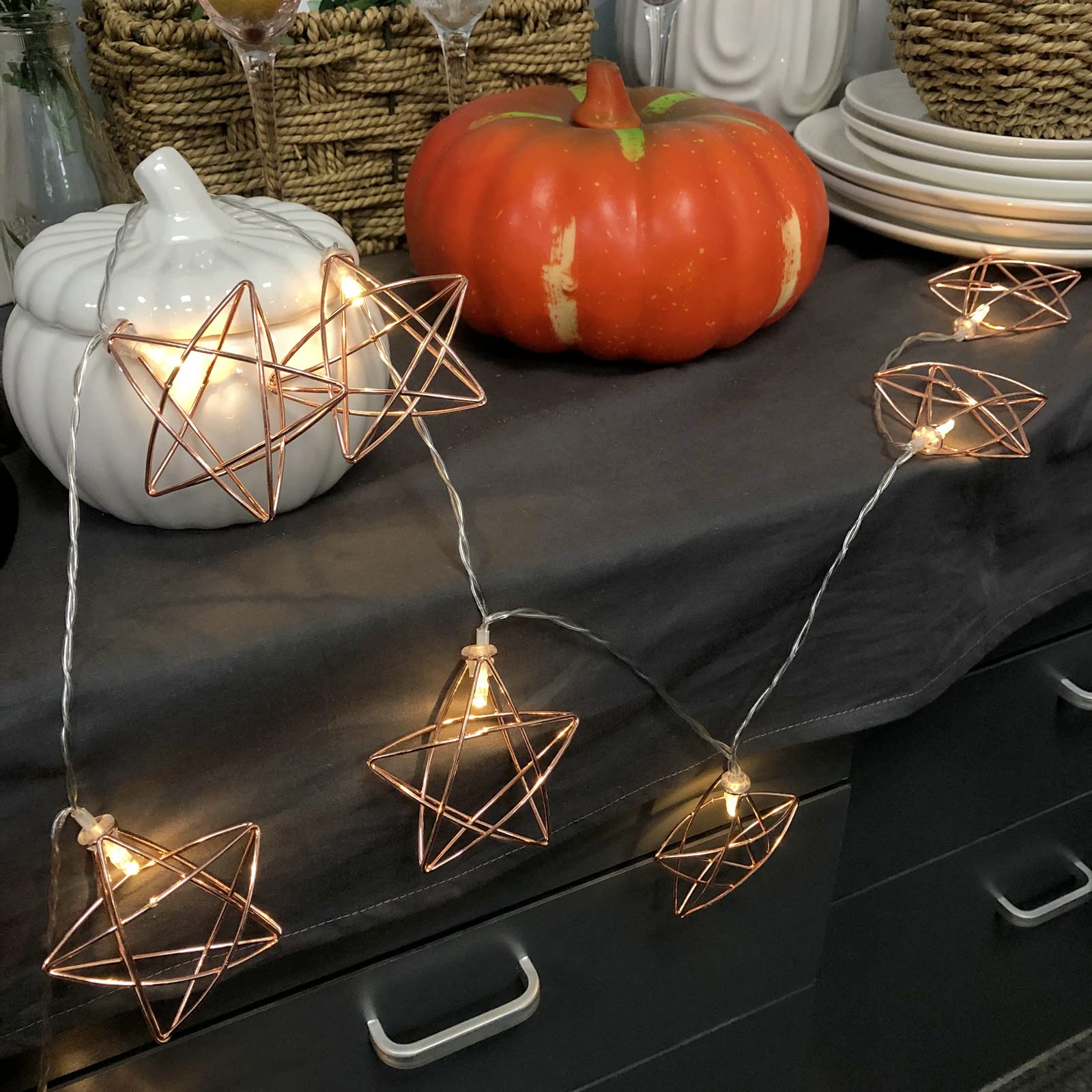 Rose Gold Star String Lights - 10 LED Fairy Lights Battery Operated (1.5m) for Wedding, Party, Christmas Tree, New Year, Garden, Bedroom & Home Decor - Waterproof & Dimmable Romantic Ambiance Lighting