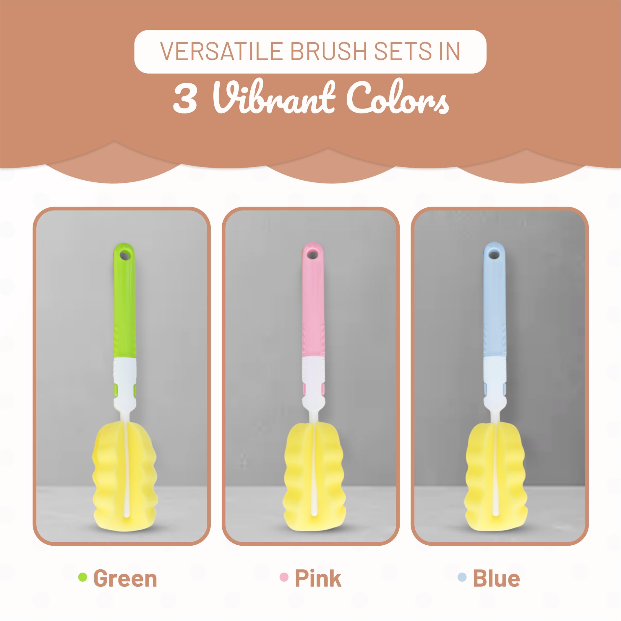 **Triple Baby Bottle Cleaner Brush Set - 3-Pack Bottle Brush, Nipple Brush & Straw Cleaner - Eco-Friendly Plastic Handle with Non-Slip Grip, Replaceable Sponges (Blue) - Perfect for Baby Bottles, Sippy Cups & Travel Mugs**