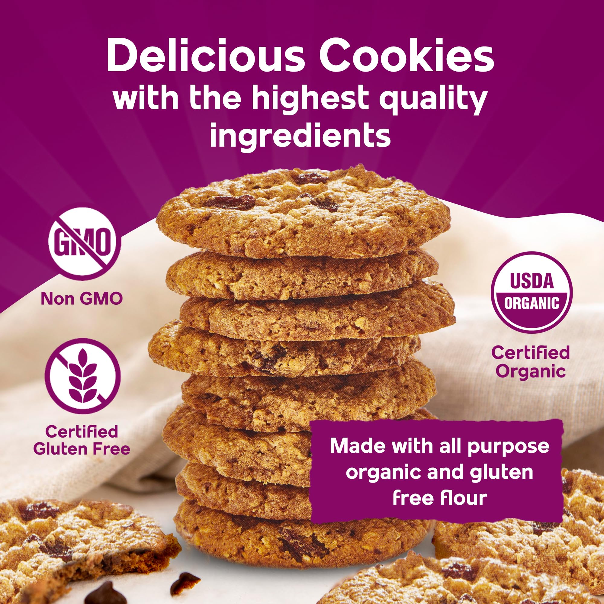 Steve & Andy’s Organic Gluten-Free Soft & Chewy Oatmeal Raisin Cookies - Non-GMO, Ancient Grains, Healthy Snack - 3 Pack (Perfect for Lunchboxes, Office Snacks & Vegan Diets)