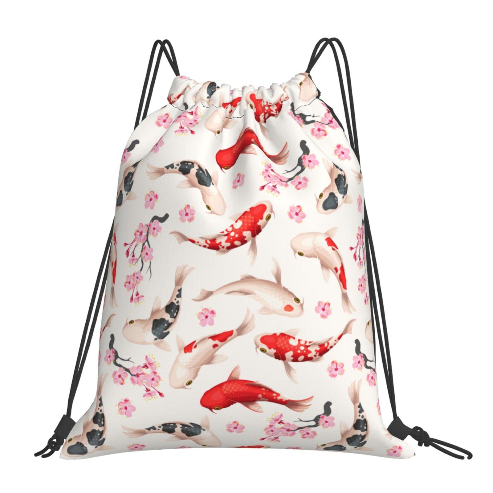 Koi Fish Cherry Blossom Drawstring Backpack - Lightweight Gym Sackpack for Men & Women - Perfect for Yoga, Travel, Swimming & Sports Activities
