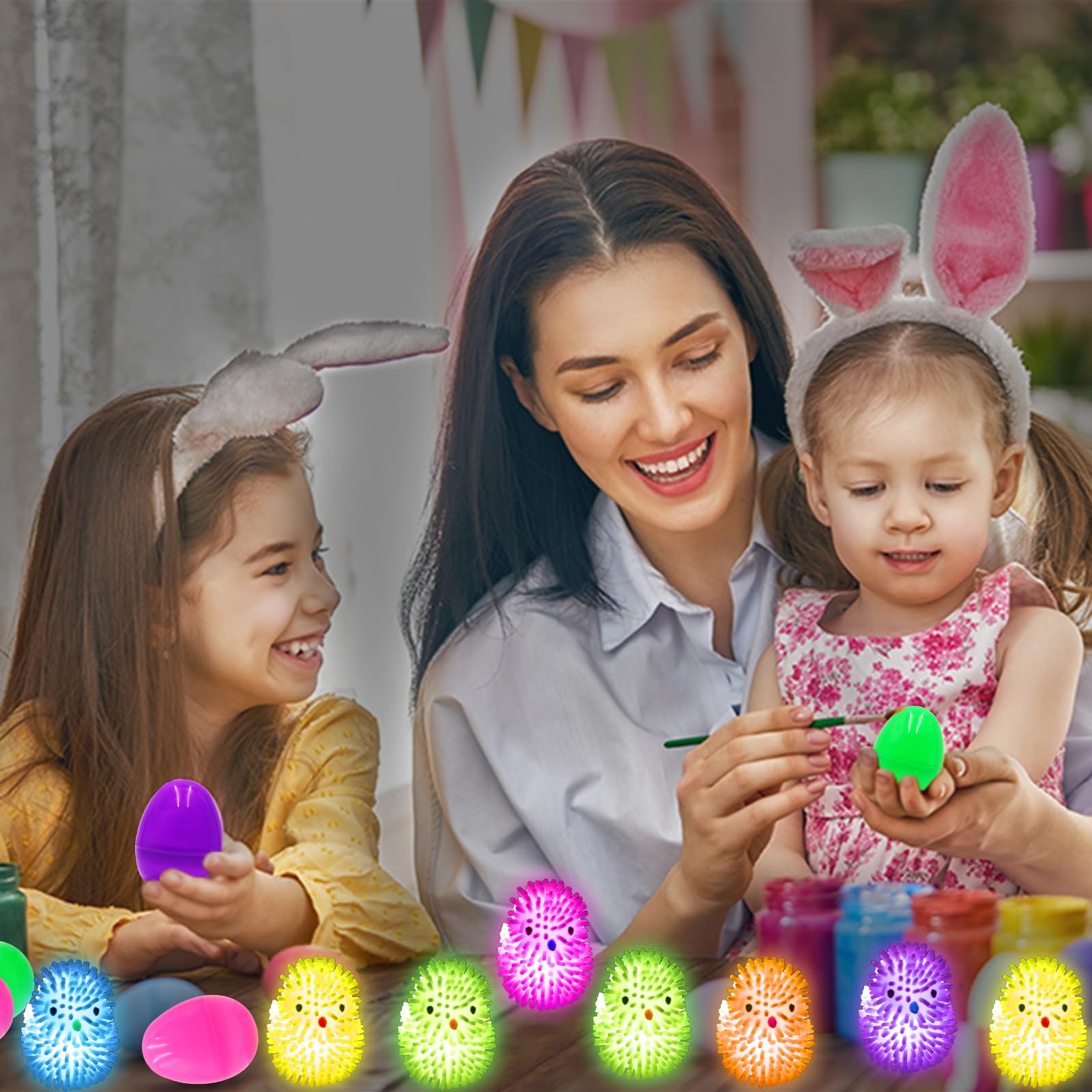 12 Pack LED Puffer Ball Easter Eggs - Light Up Stress Relief Toys for Kids, Easter Egg Hunt Fillers, Easter Basket Stuffers & Party Favors - Fun for Easter Celebrations, Birthday Parties & Classroom Activities