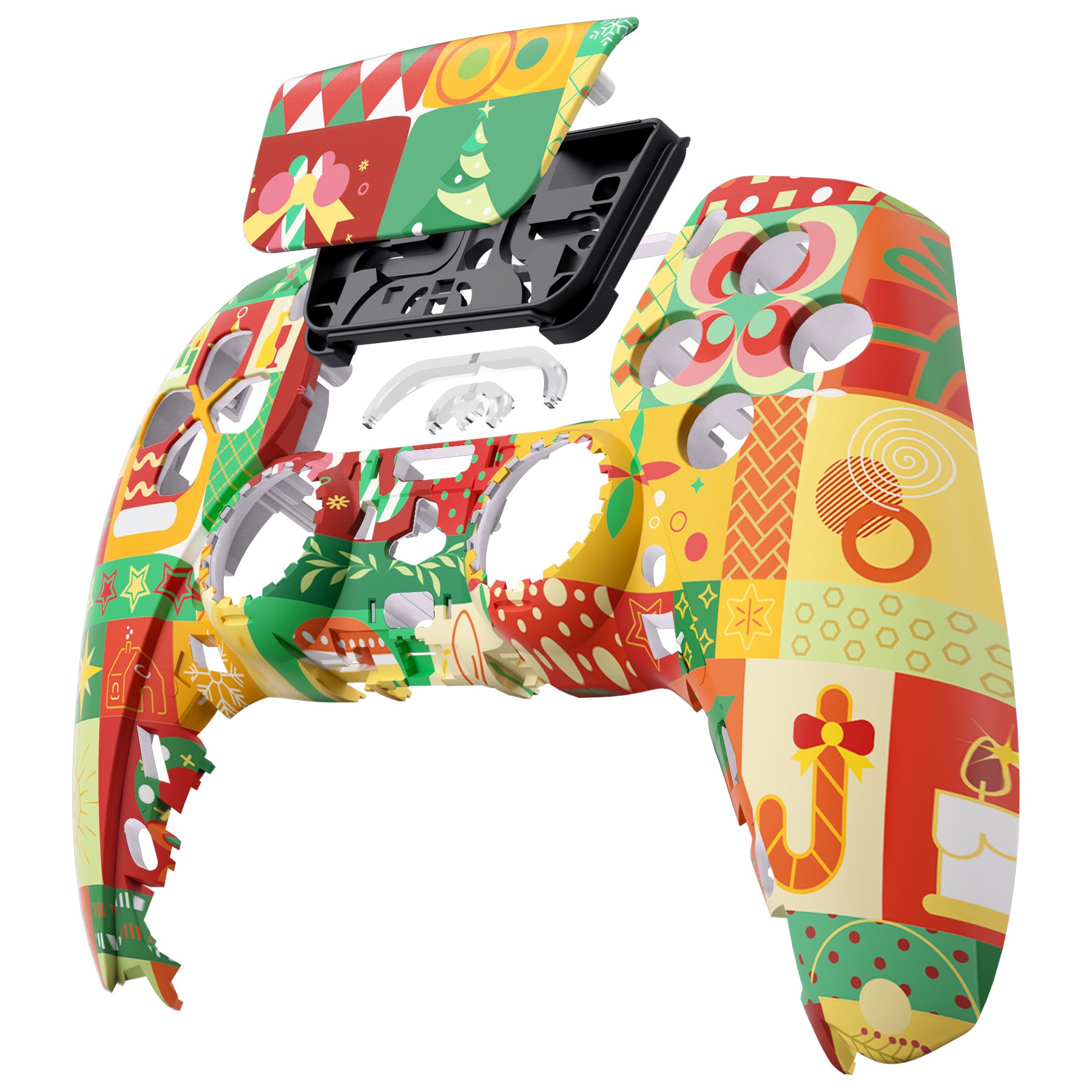 eXtremeRate Christmas Themed PS5 Controller Shell - DIY Replacement Front Housing & Touch Pad Cover for BDM-010/020/030/040/050 Models - Perfect for Holiday Gaming & Custom Controller Mods