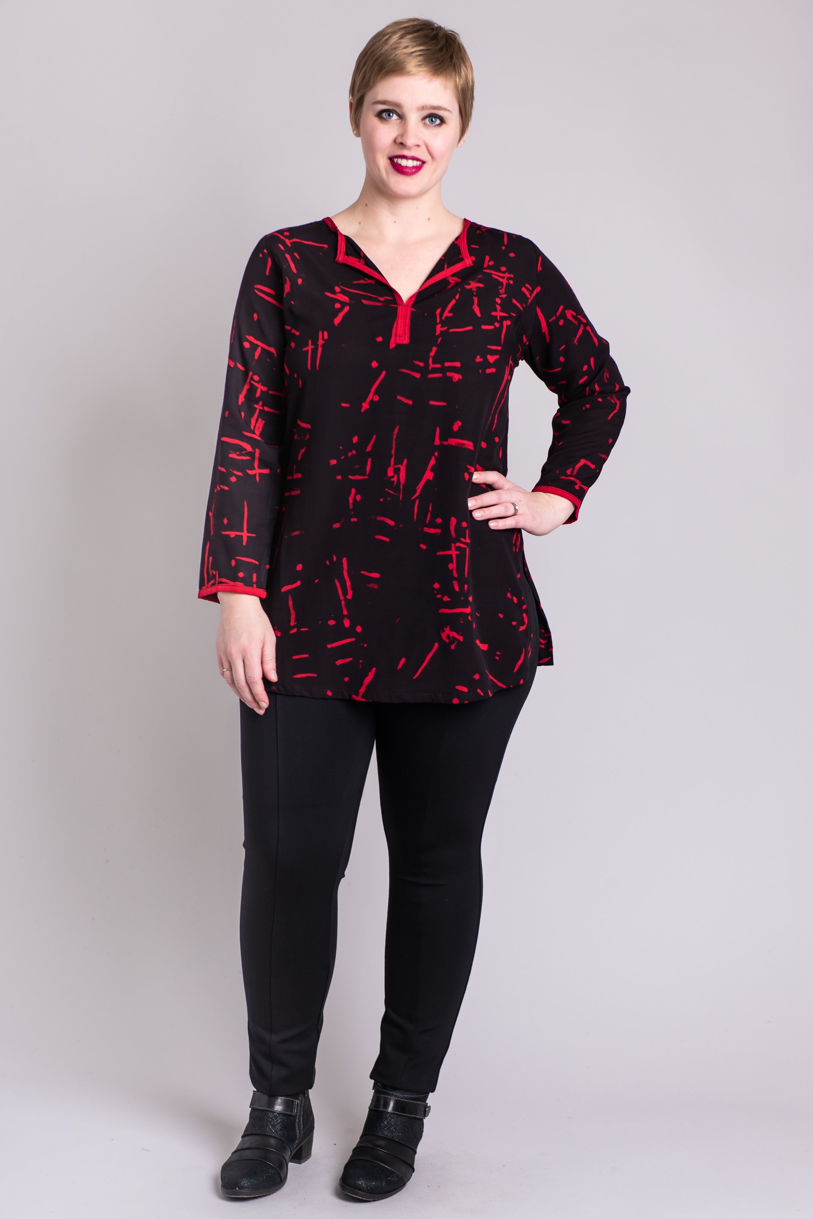 Stylish Red Cubes Kurta Top for Women - Elegant Indian Ethnic Wear for Festivals, Parties & Casual Outings